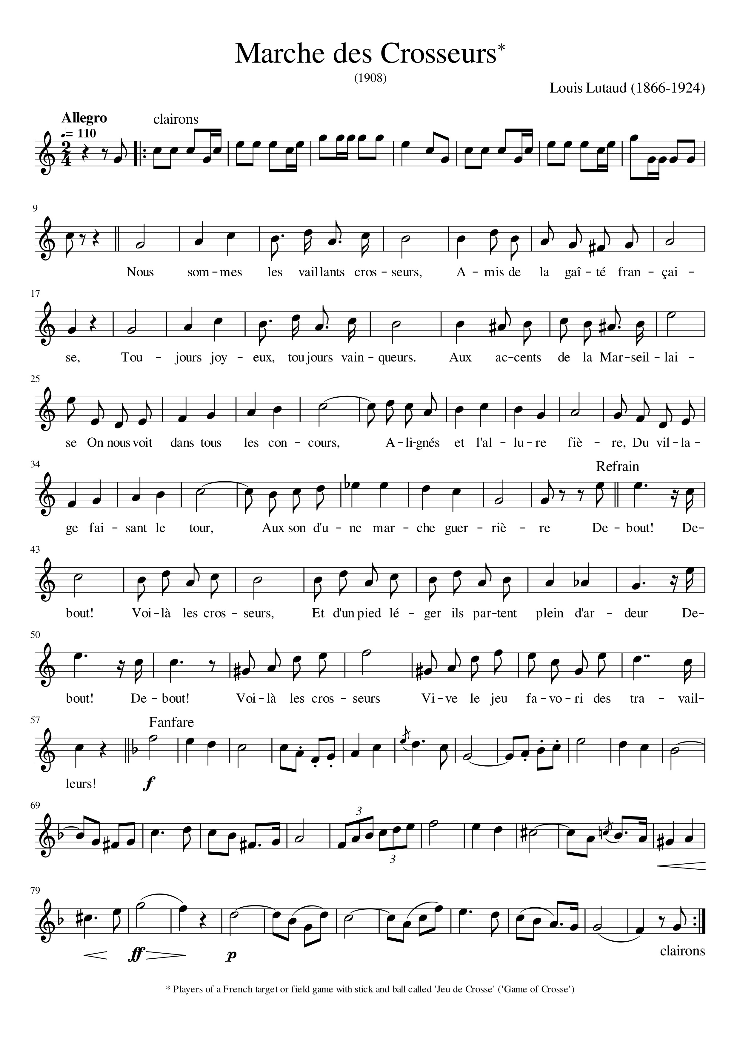 ​Jeu de Crosse, Choule, Louis Lutaud, Marche des Crosseurs. 1908