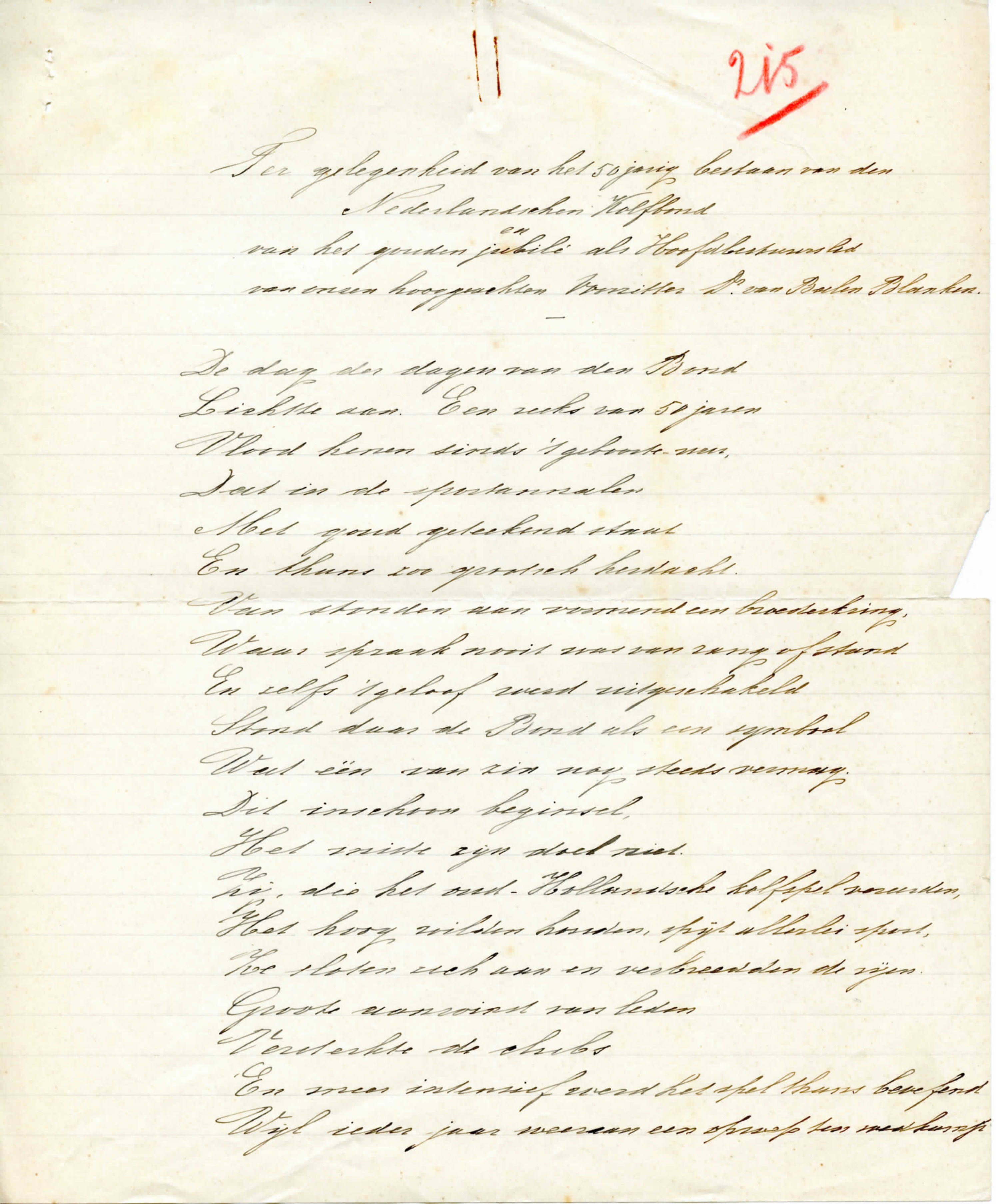 Lofrede, Kolfbond, 50 jaar, Dr. G.C. van Balen Blanken, Alkmaar, P. Butter. 1935