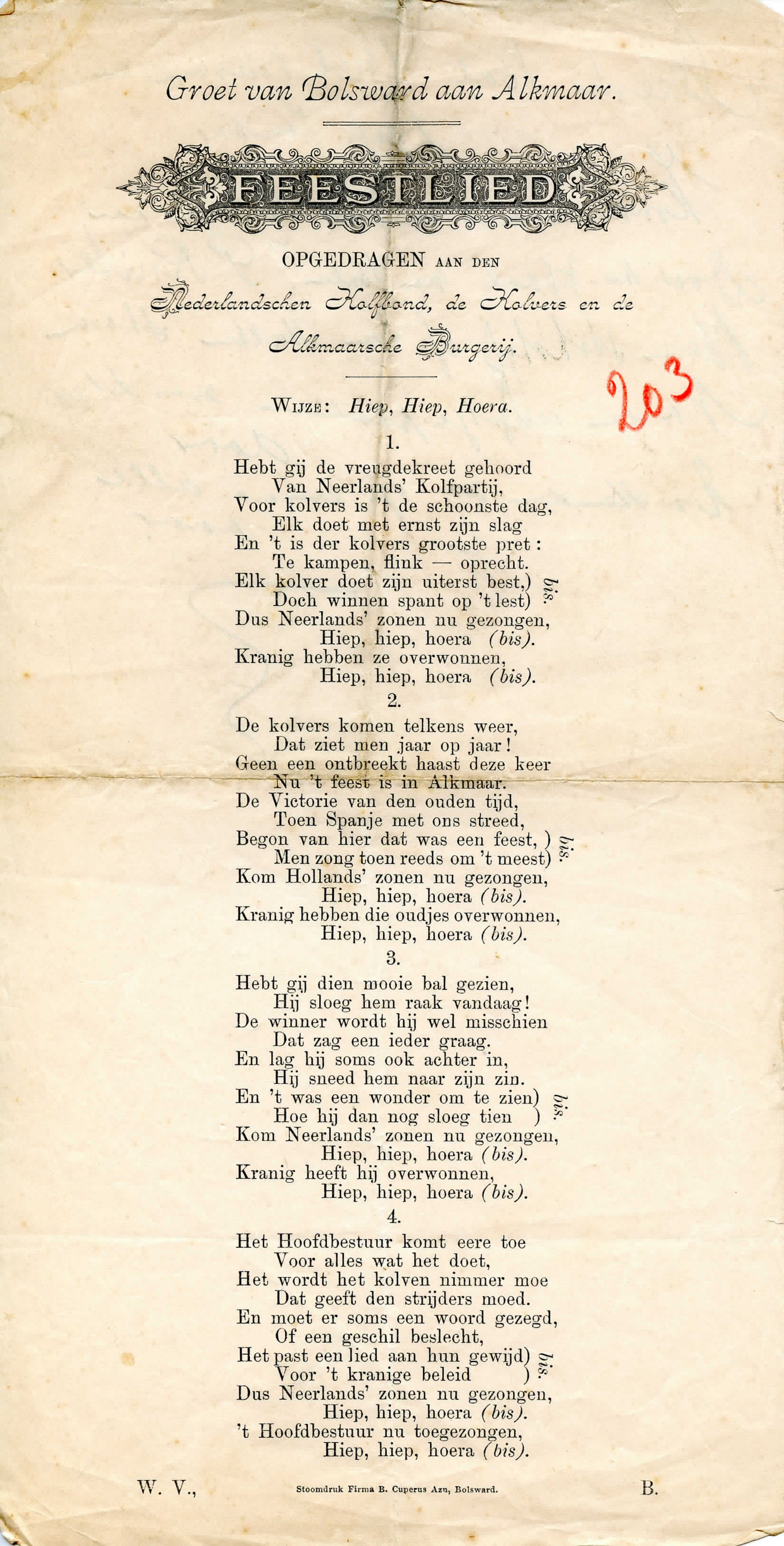 Feestlied opgedragen aan de Nederlandschen Kolfbond - 1935