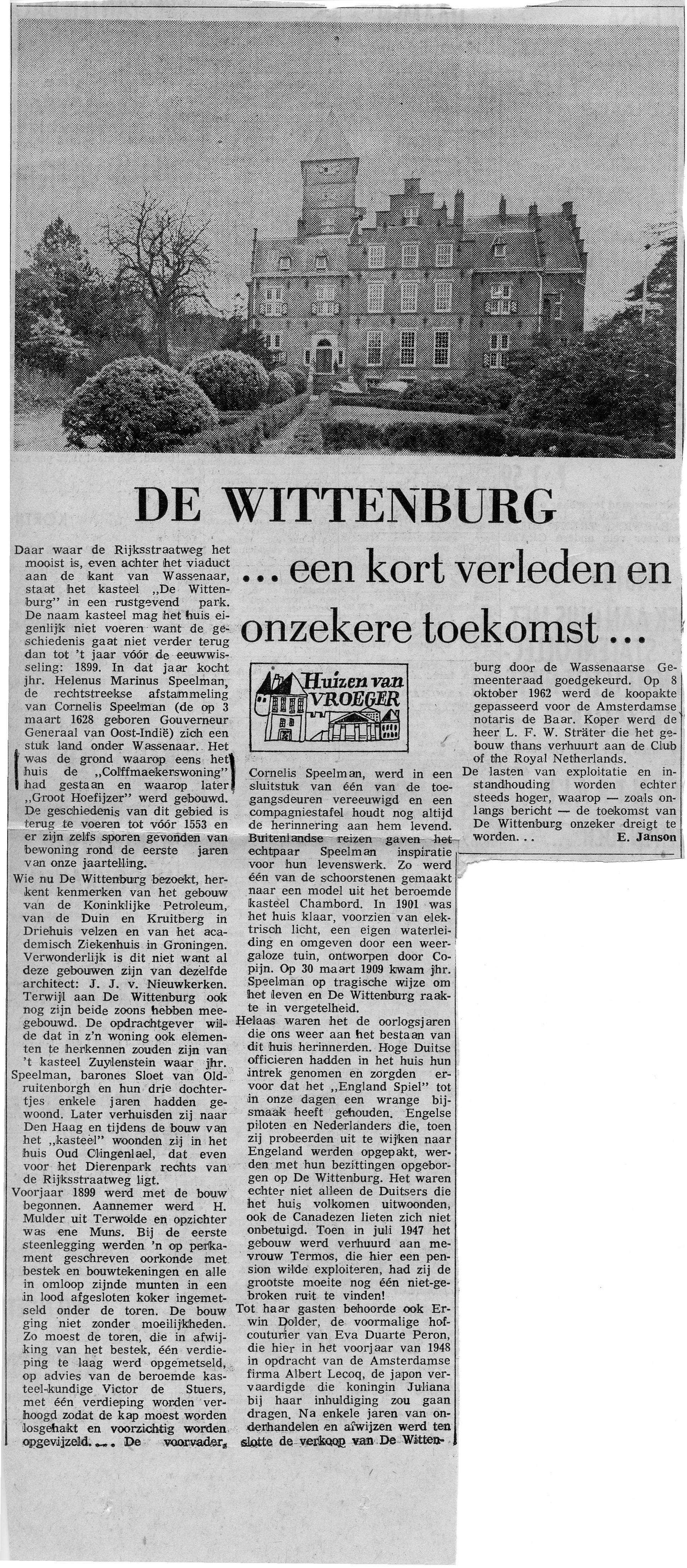 Colffmaekerswoning, De Wittenburg, Wassenaar