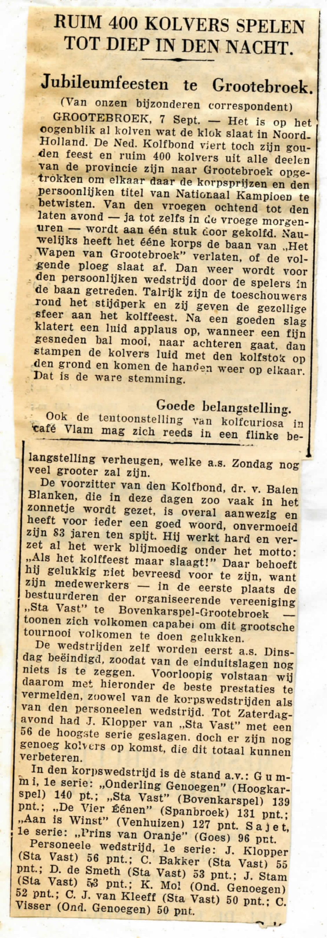 Jubileumfeest, Krantenverslag, Sta Vast, Grootebroek