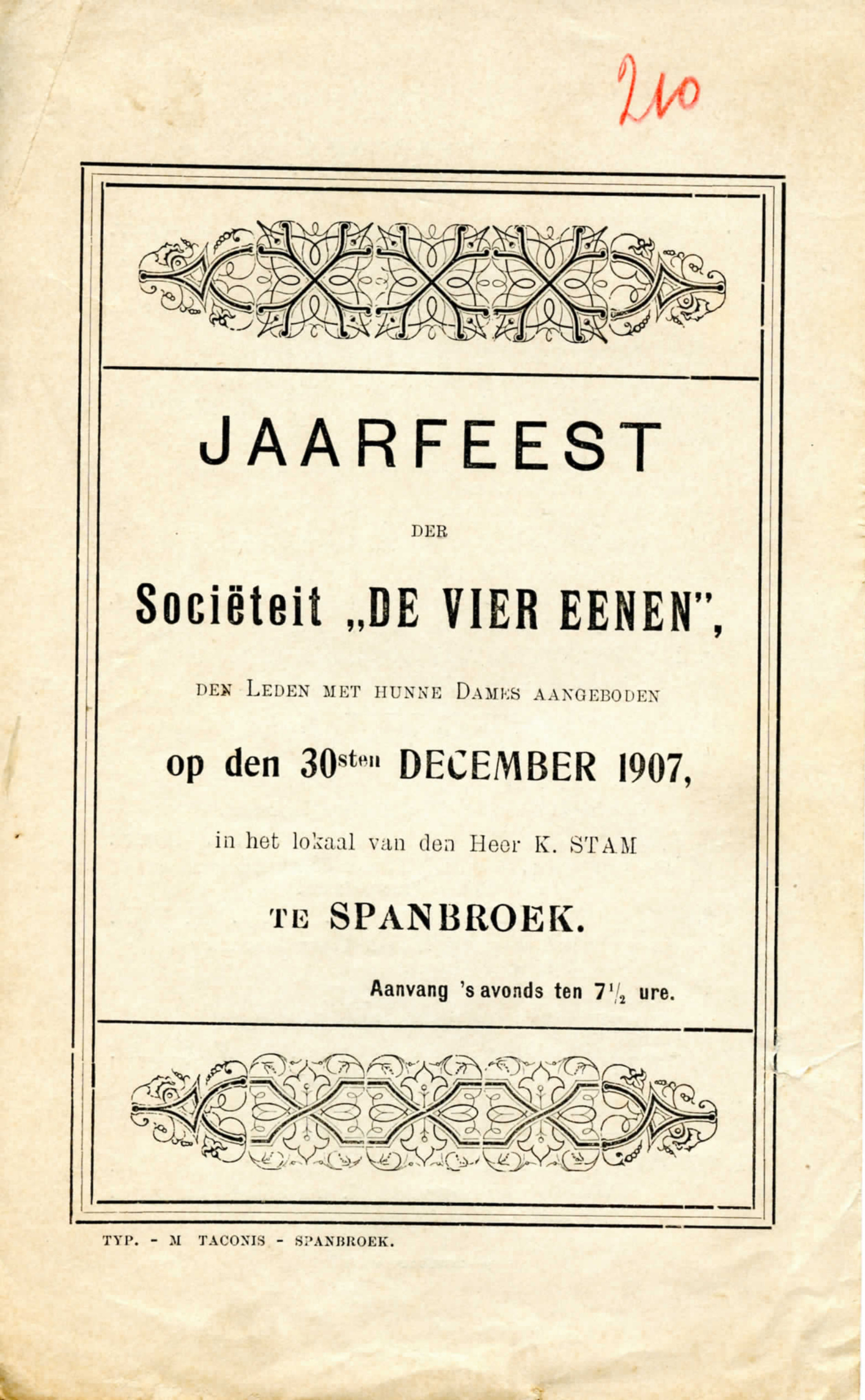 Feestprogramma, De Vier Eenen, Spanbroek. 1907