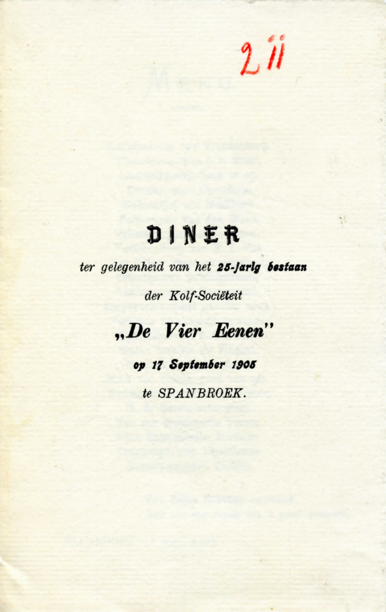 NK Kolf, Menu, De Vier Eenen, Spanbroek - 1905