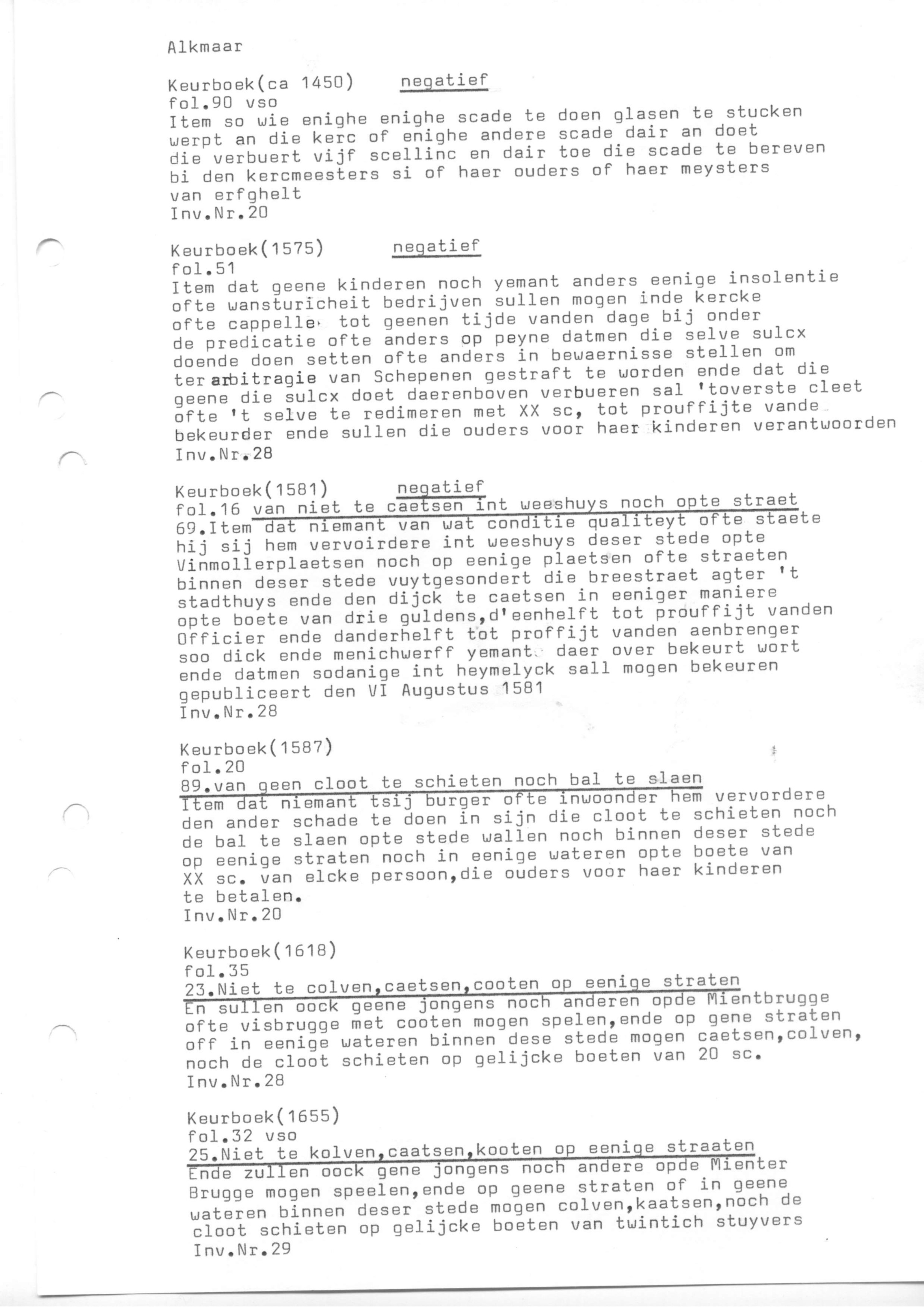 Rechtsbronnen, Keurboeken Alkmaar, transcripties