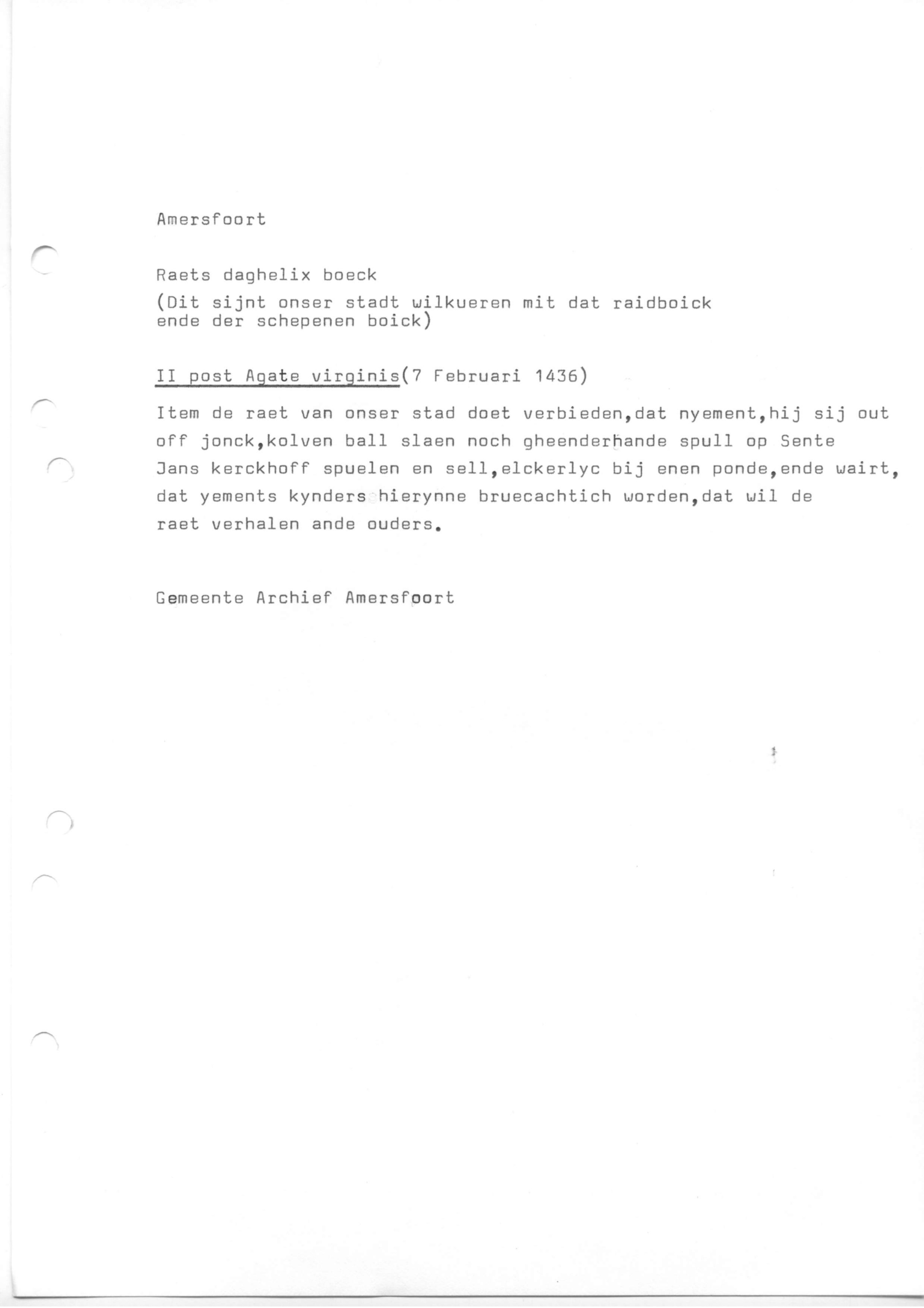 Rechtsbronnen, Raets Daghelix Boeck, Amersfoort (transripties)