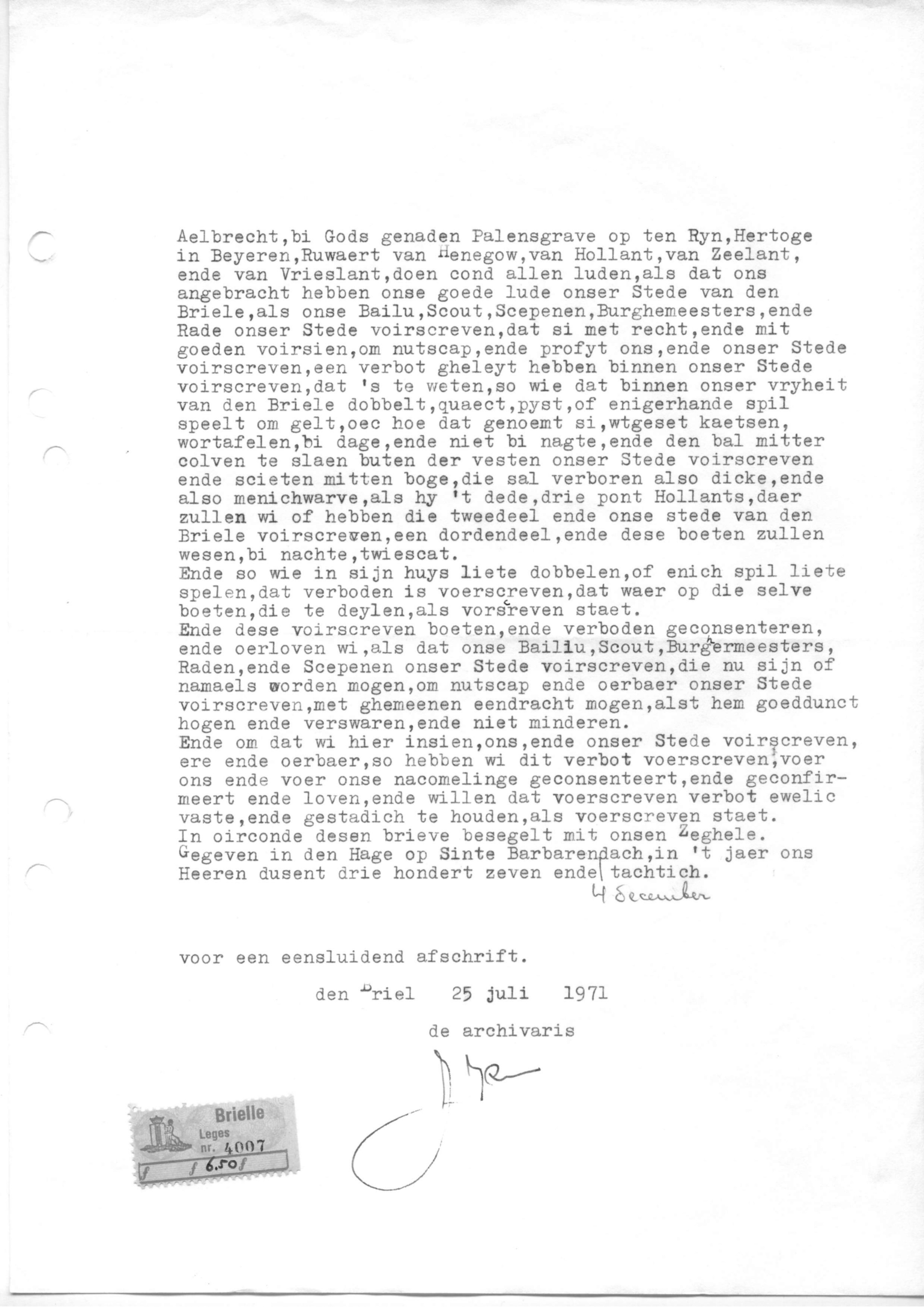 Rechtsbronnen, Keur Brielle (transcripties)