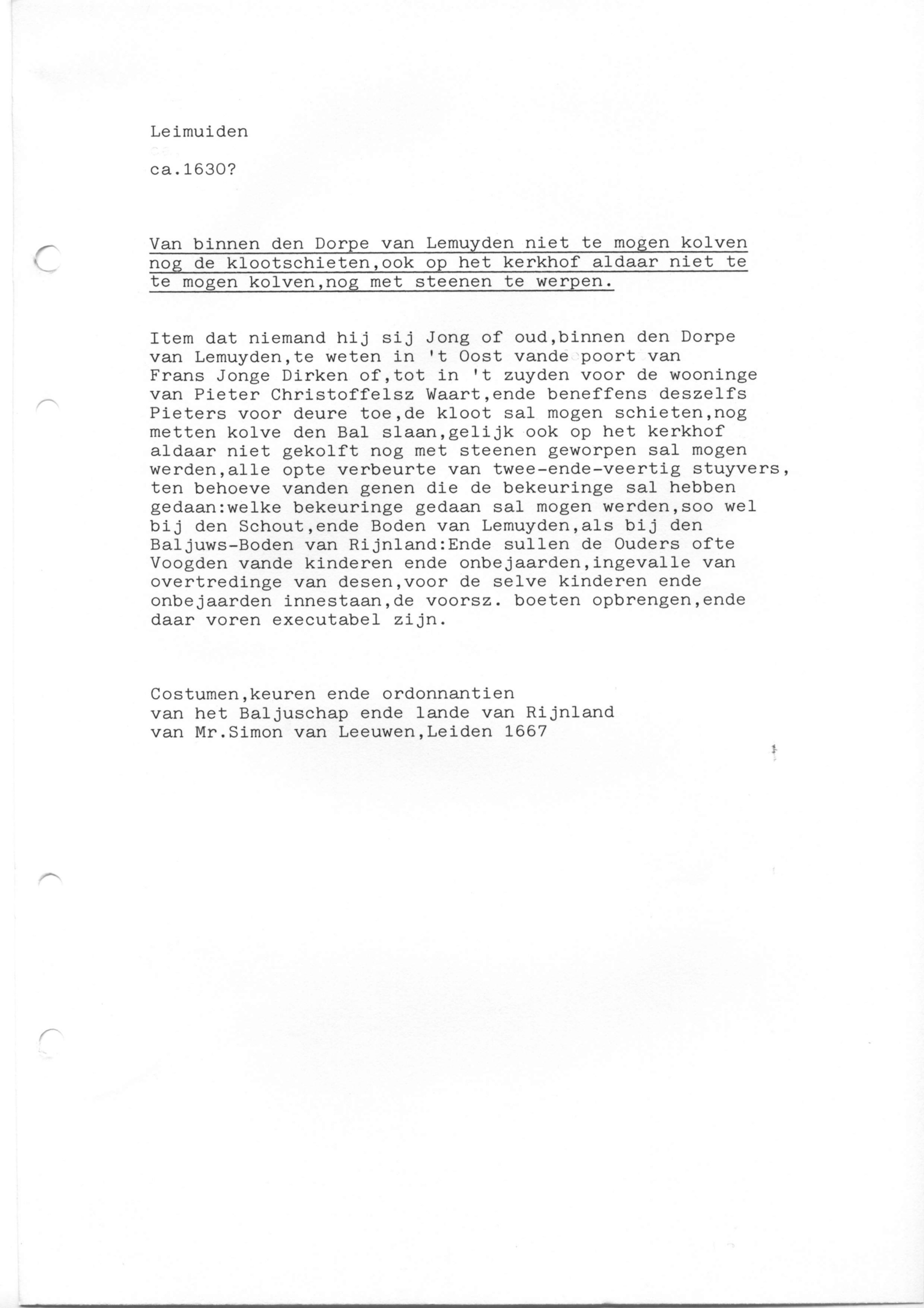 Rechtsbronnen Leimuiden (transcripties)