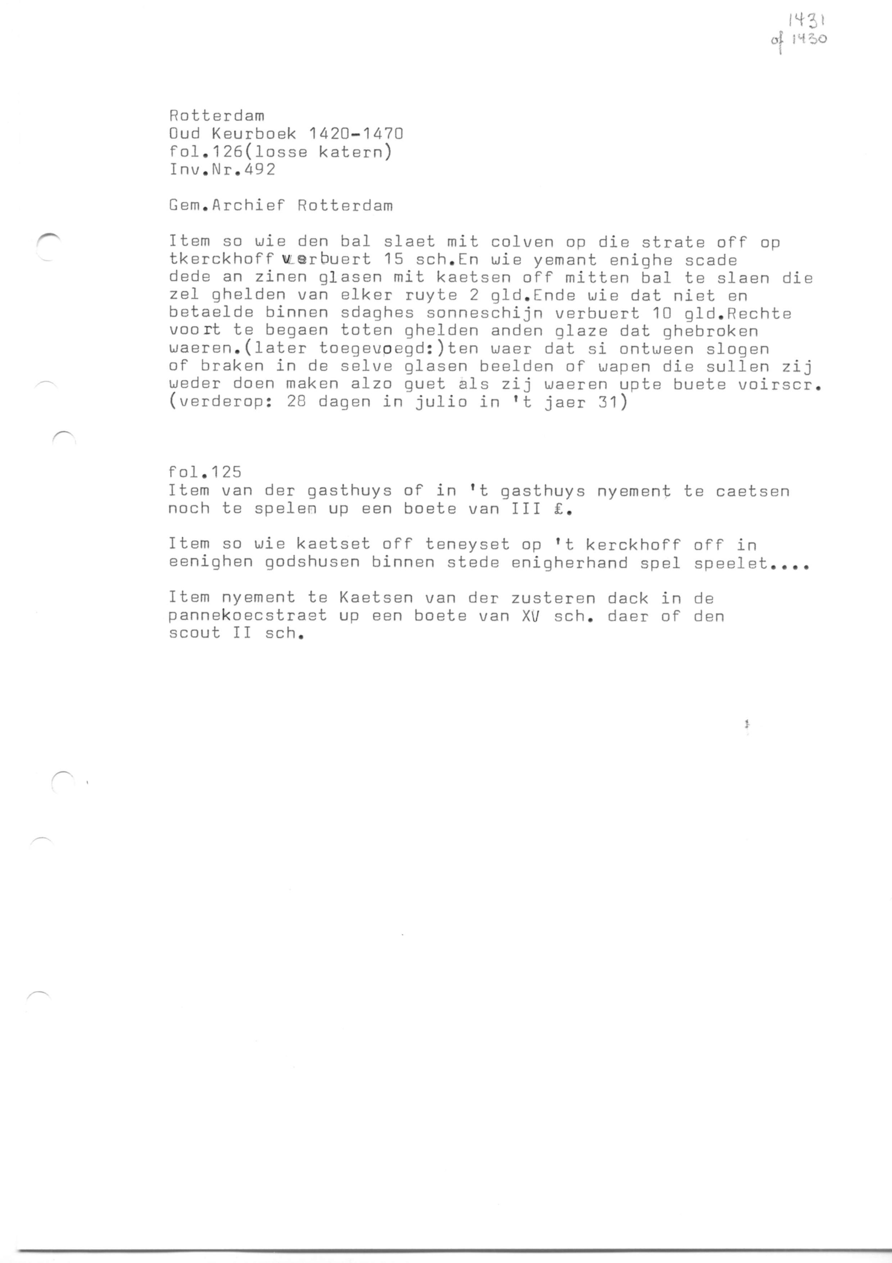 Rechtsbronnen, Oud Keurboek Rotterdam (transcripties)