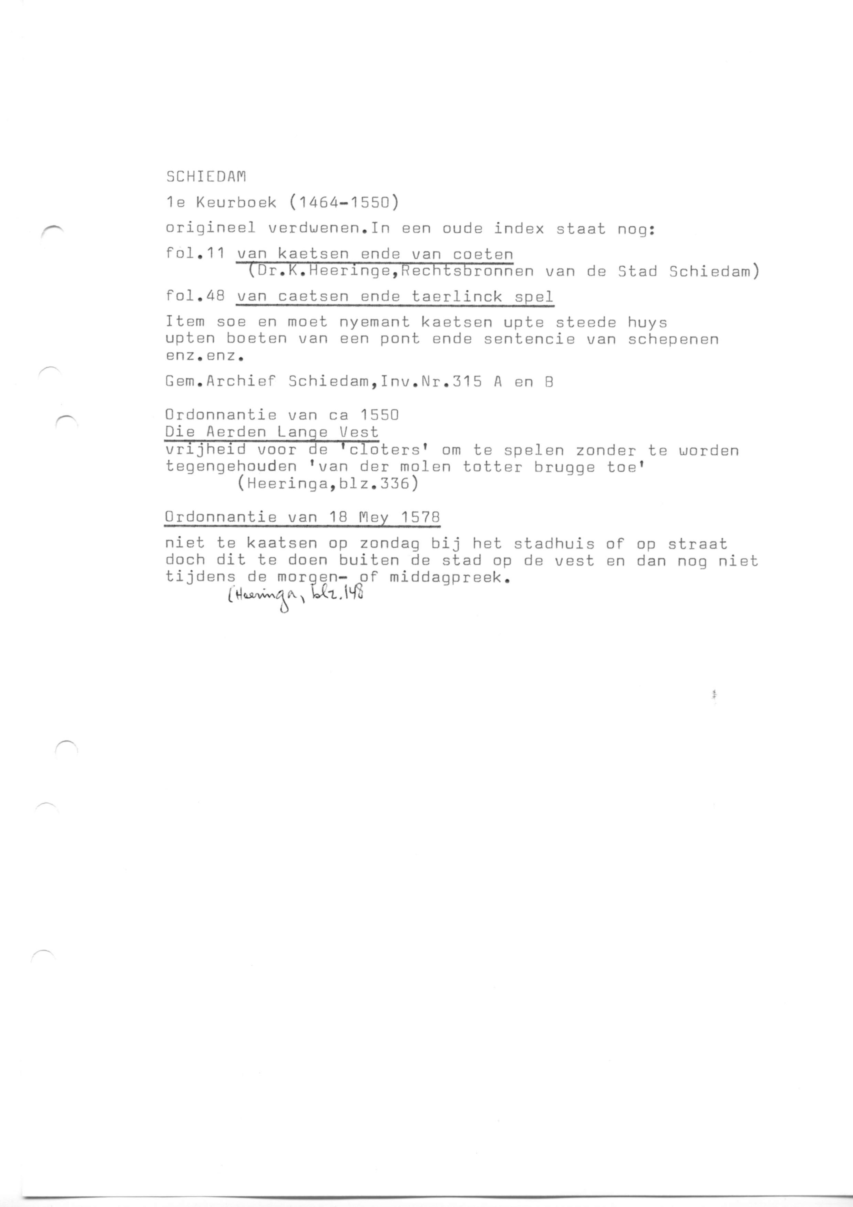 Rechtsbronnen, Keurboeken, Ordonnanties Schiedam (transcripties)