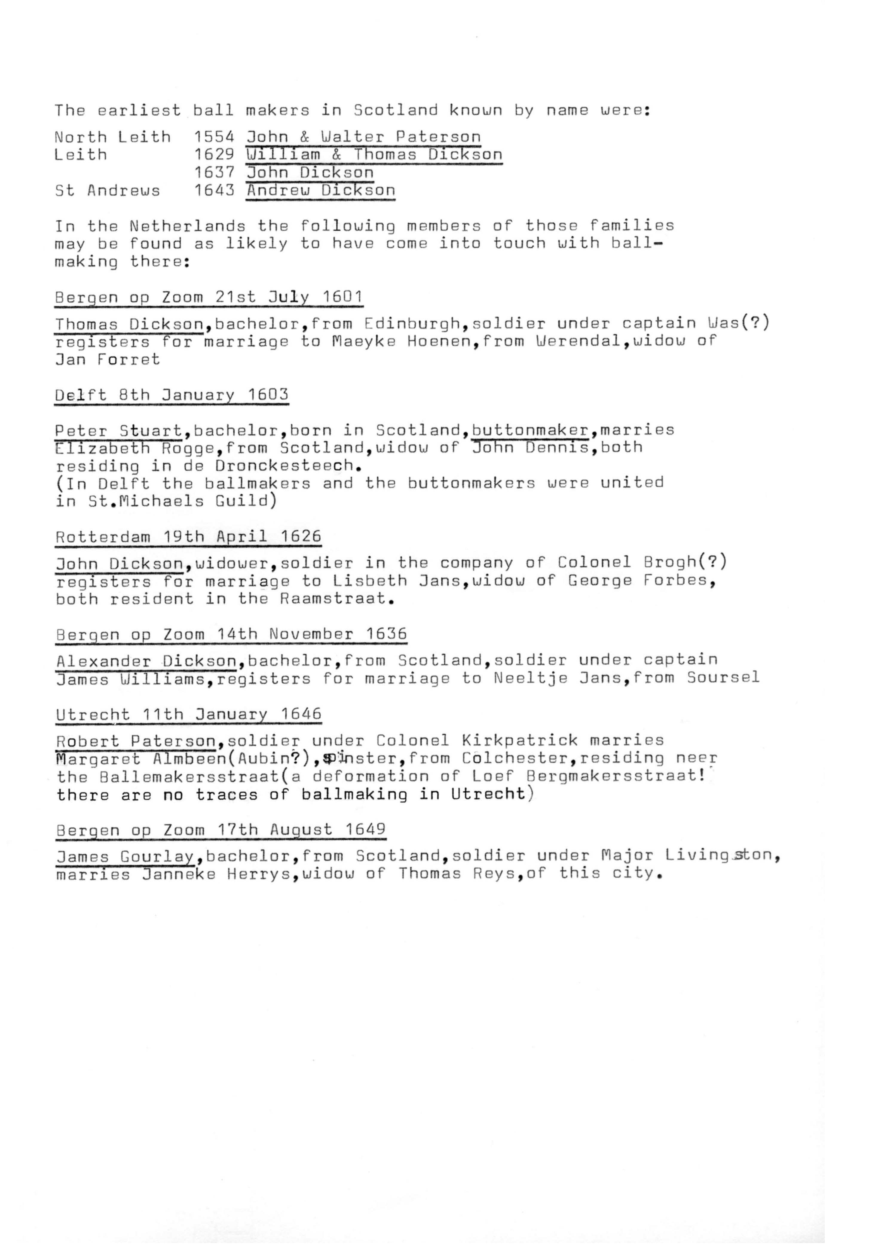 Scotland 1, Ball makers, Seton Papers, Pall Mall, Senzie Fair and more