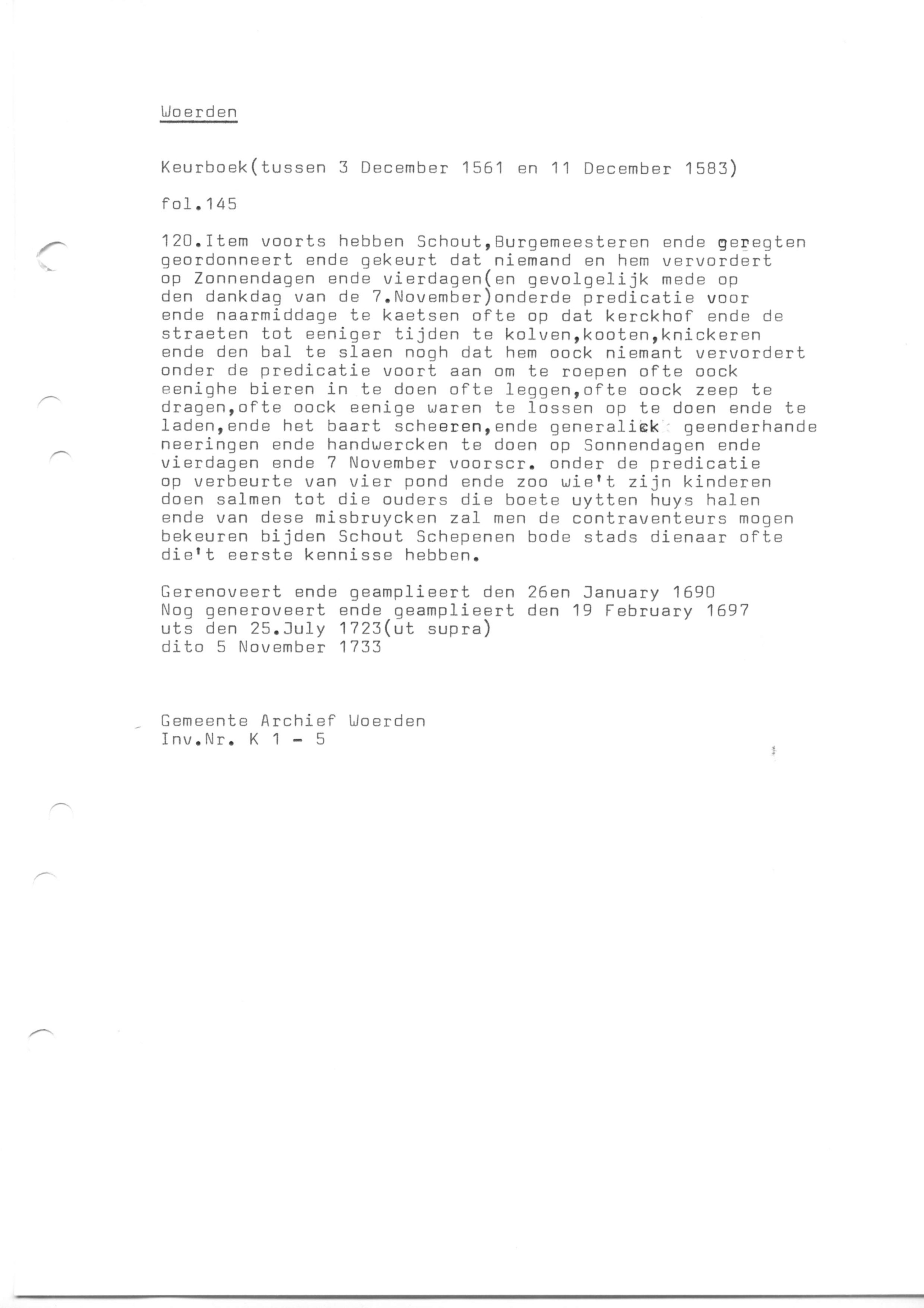 Rechtsbronnen, Keurboek Woerden (transcripties)​