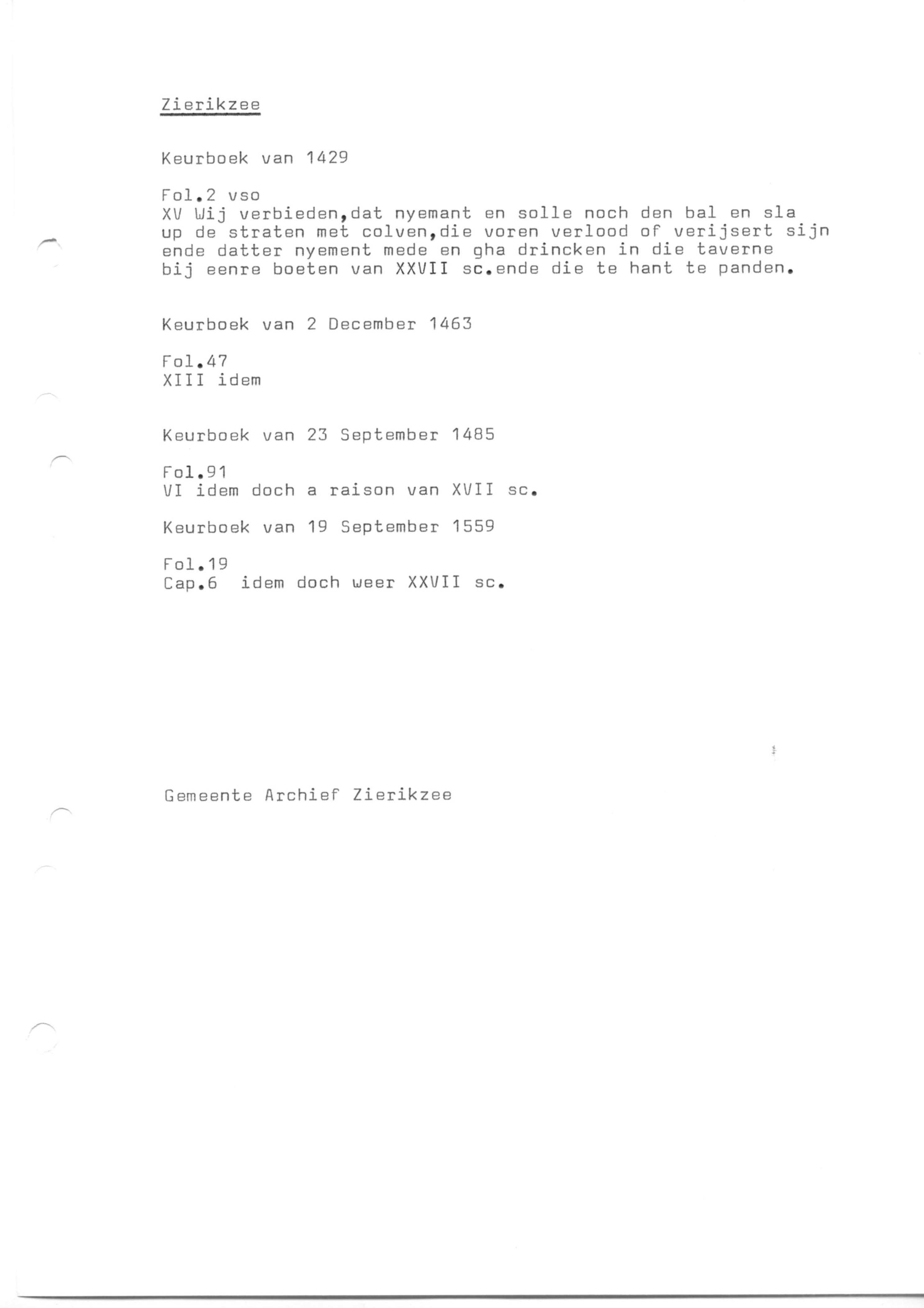 Rechtsbronnen, Keurboek Zierikzee (transcripties)