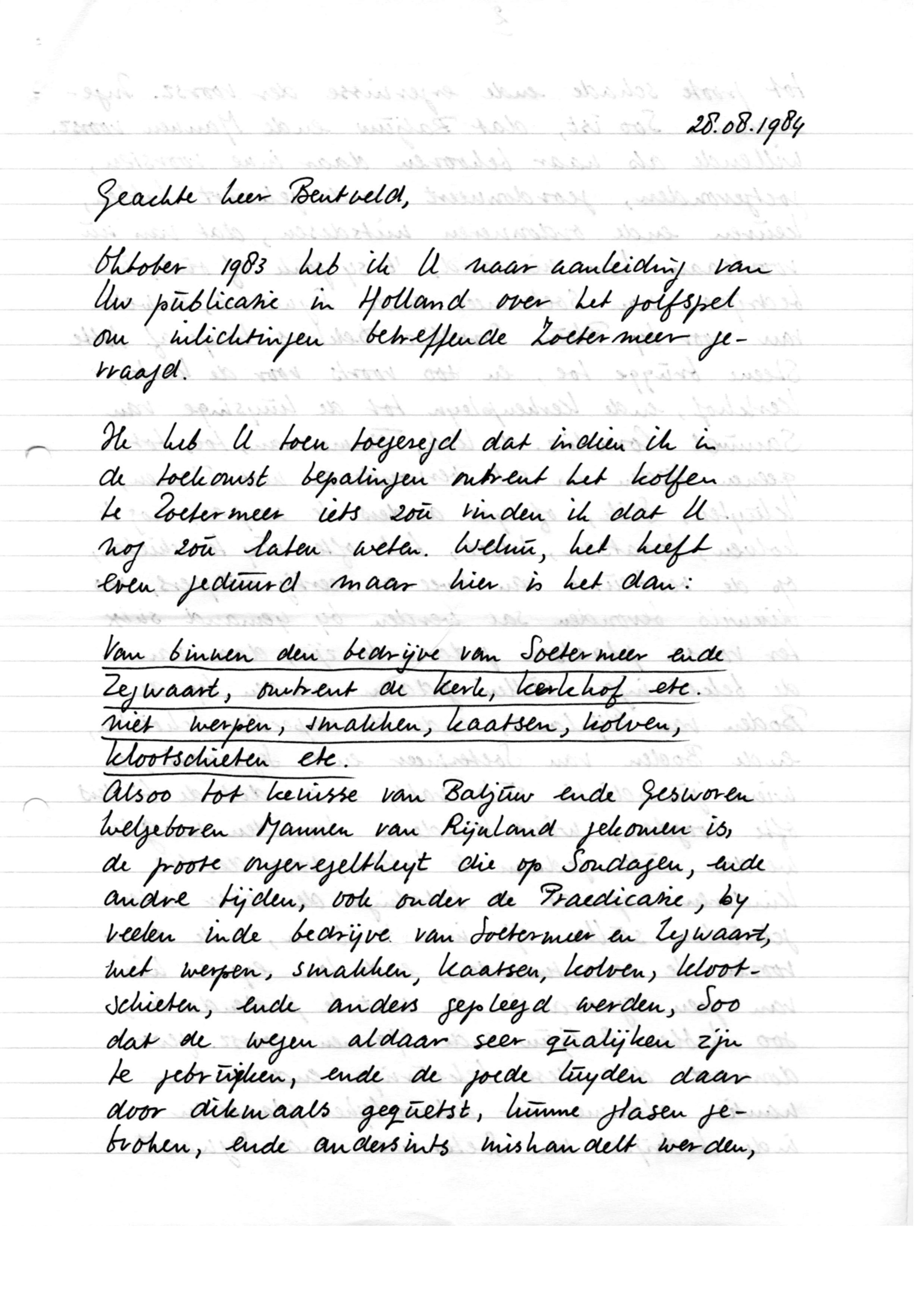 Correspondentie, Steven J.H. van Hengel met A.H. Bos, Rechtsbronnen Zoetermeer en Zegwaart. 1984