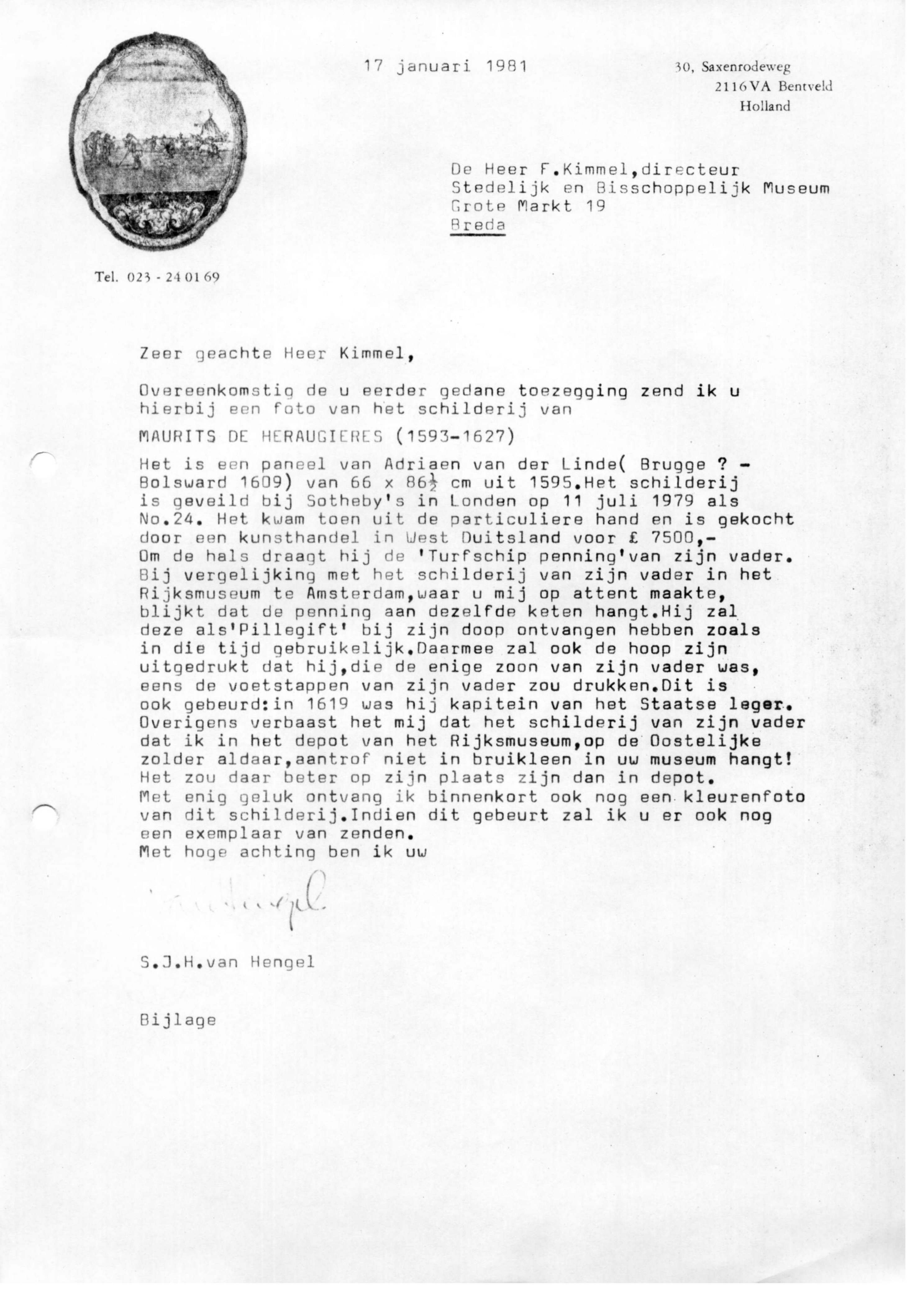 Correspondentie, Steven J.H. van Hengel met Museum voor Geschiedenis en Oudheidkunde Breda. 1981