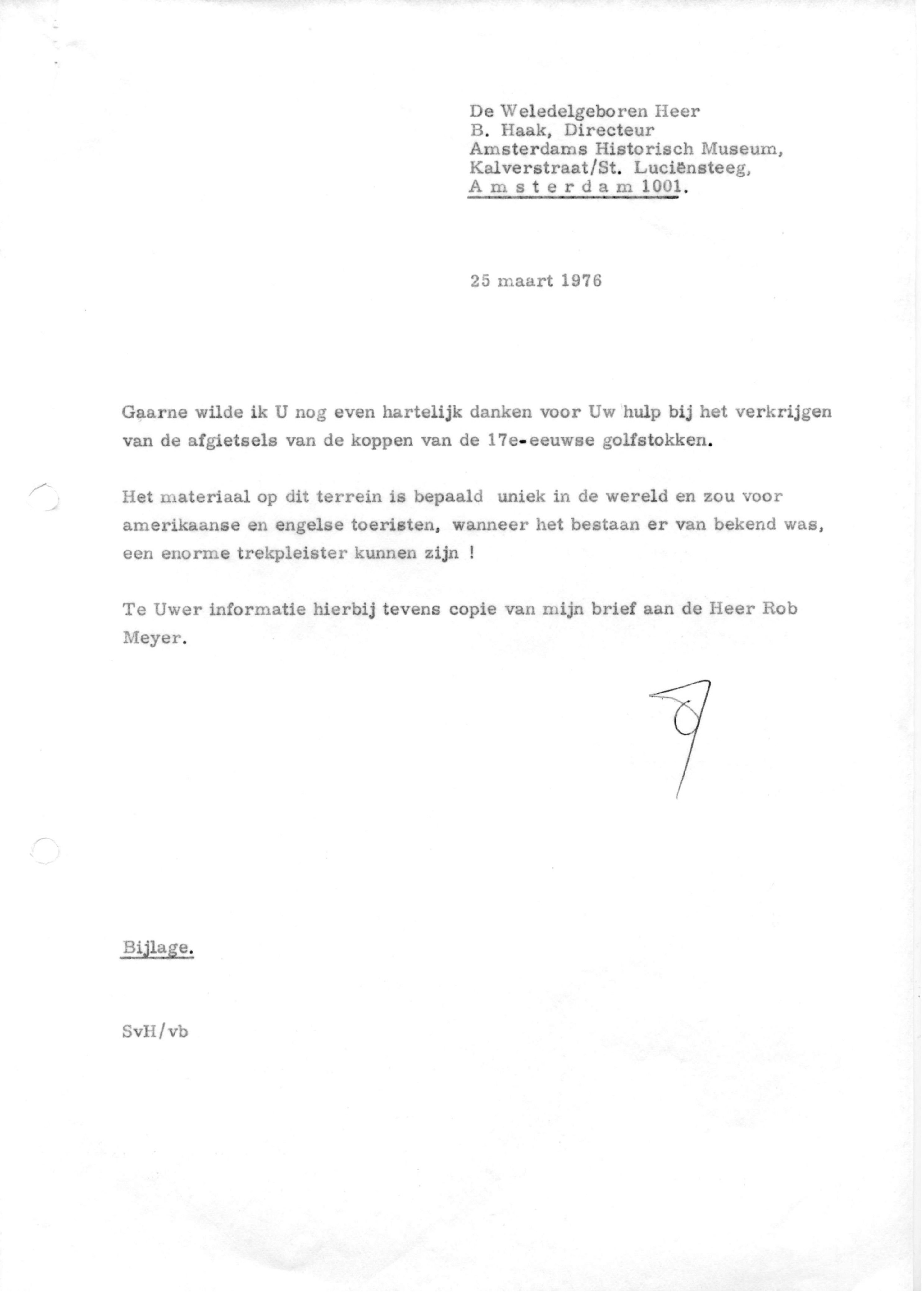 Correspondentie, Steven J.H. van Hengel met Historisch Museum Amsterdam. 1976
