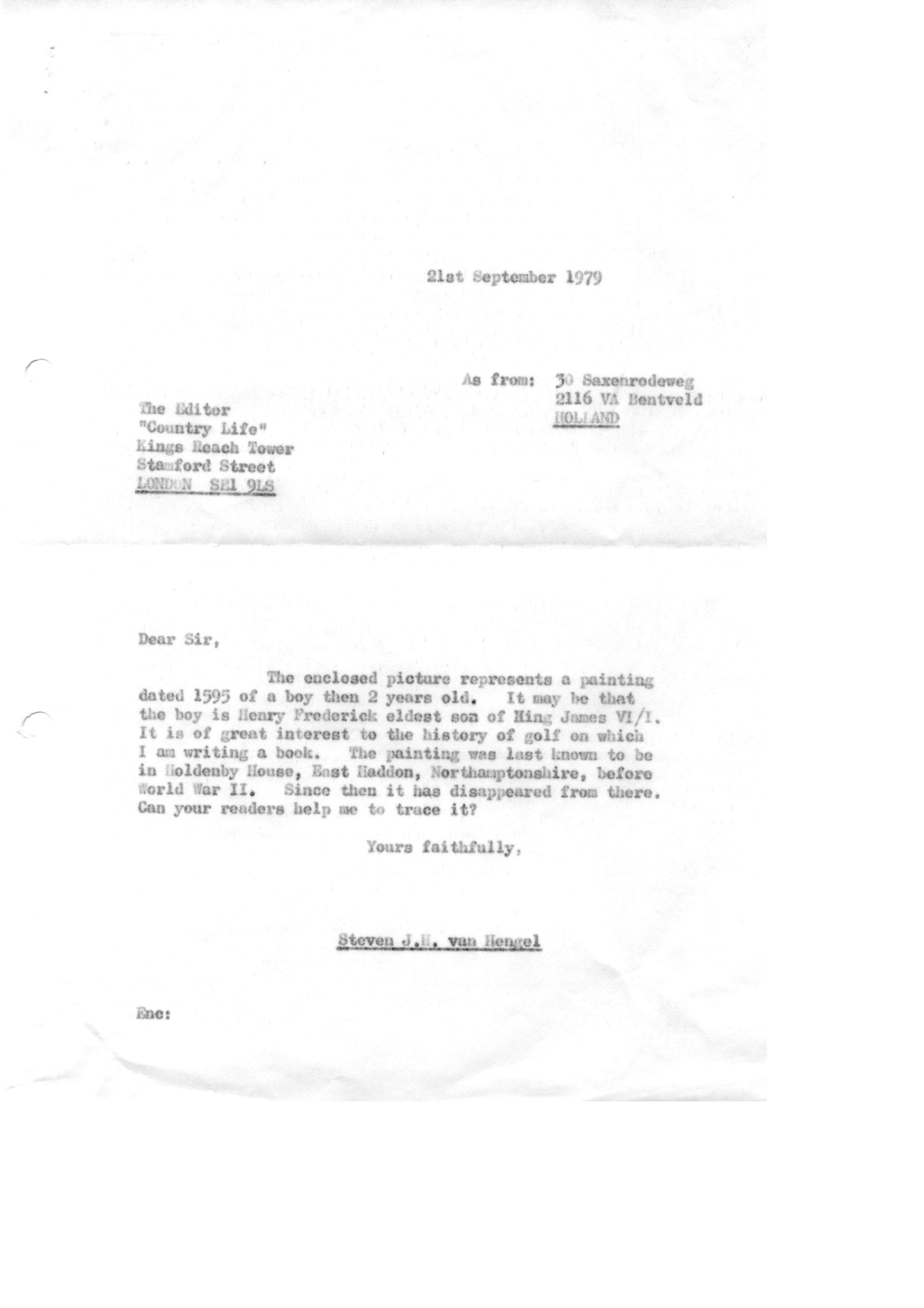 Correspondentie, Steven J.H. van Hengel met Country Life. 1979-1980