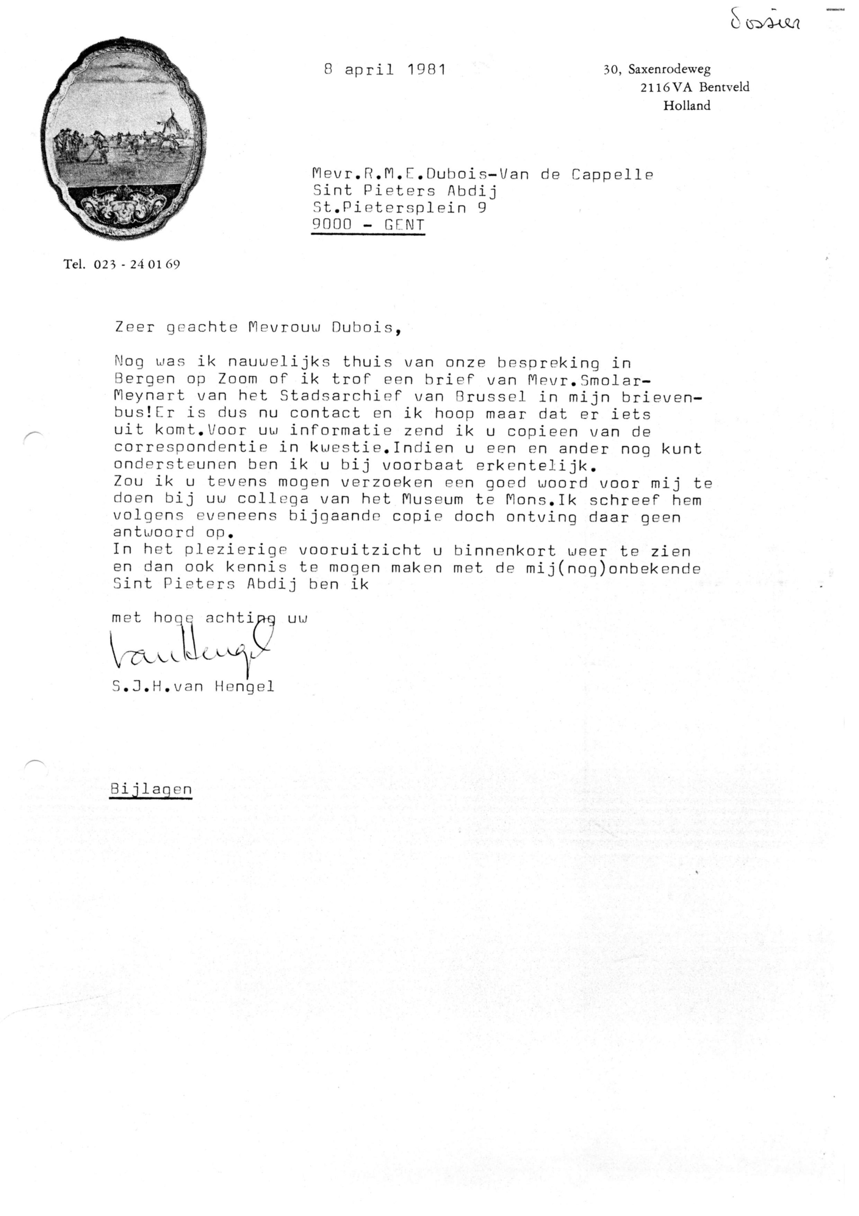 Correspondentie, Steven J.H. van Hengel aan R.M.E. Dubois-Van de Cappelle. 1981