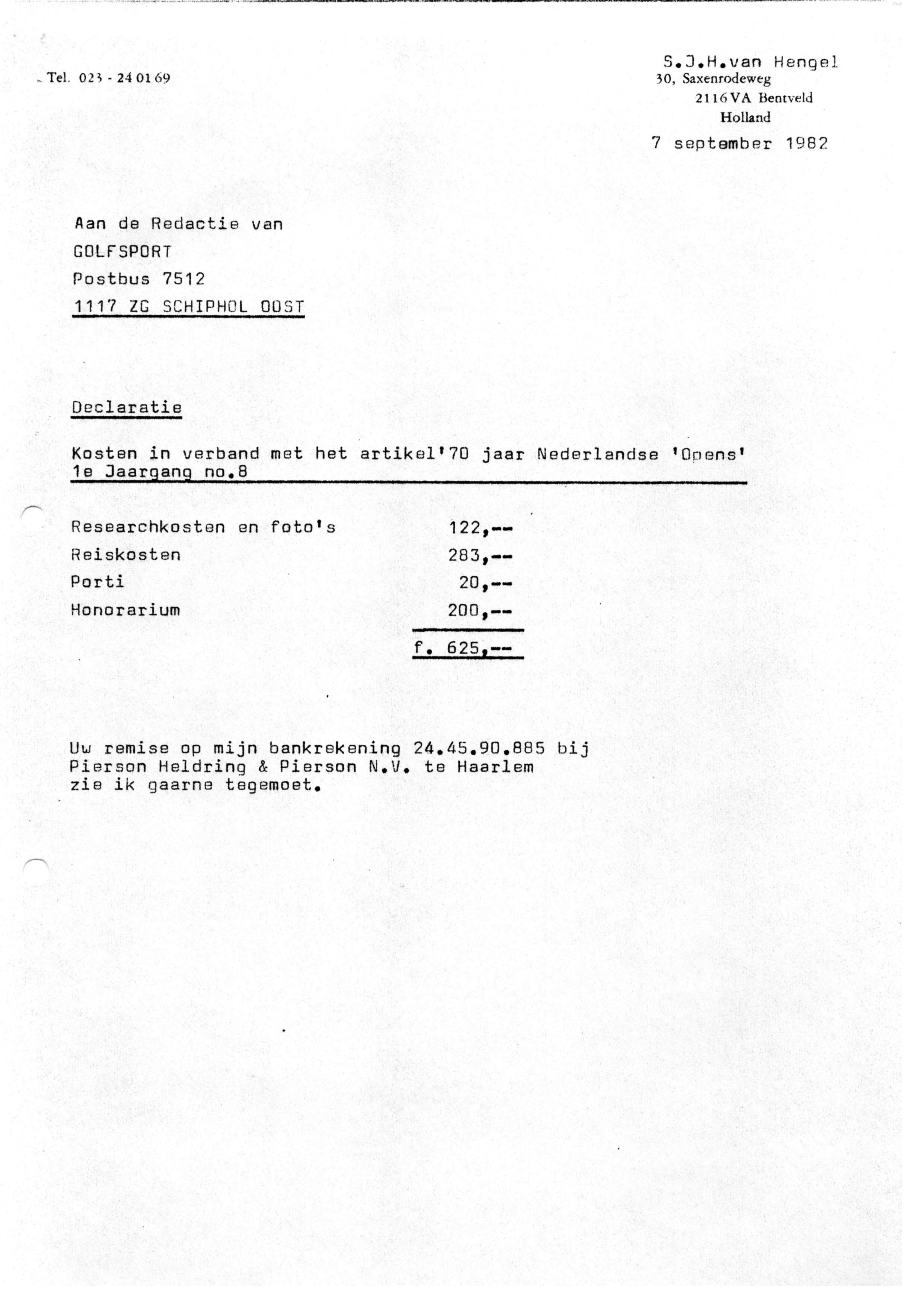 Correspondentie, Steven J.H. van Hengel met GolfSport. 1982-1984