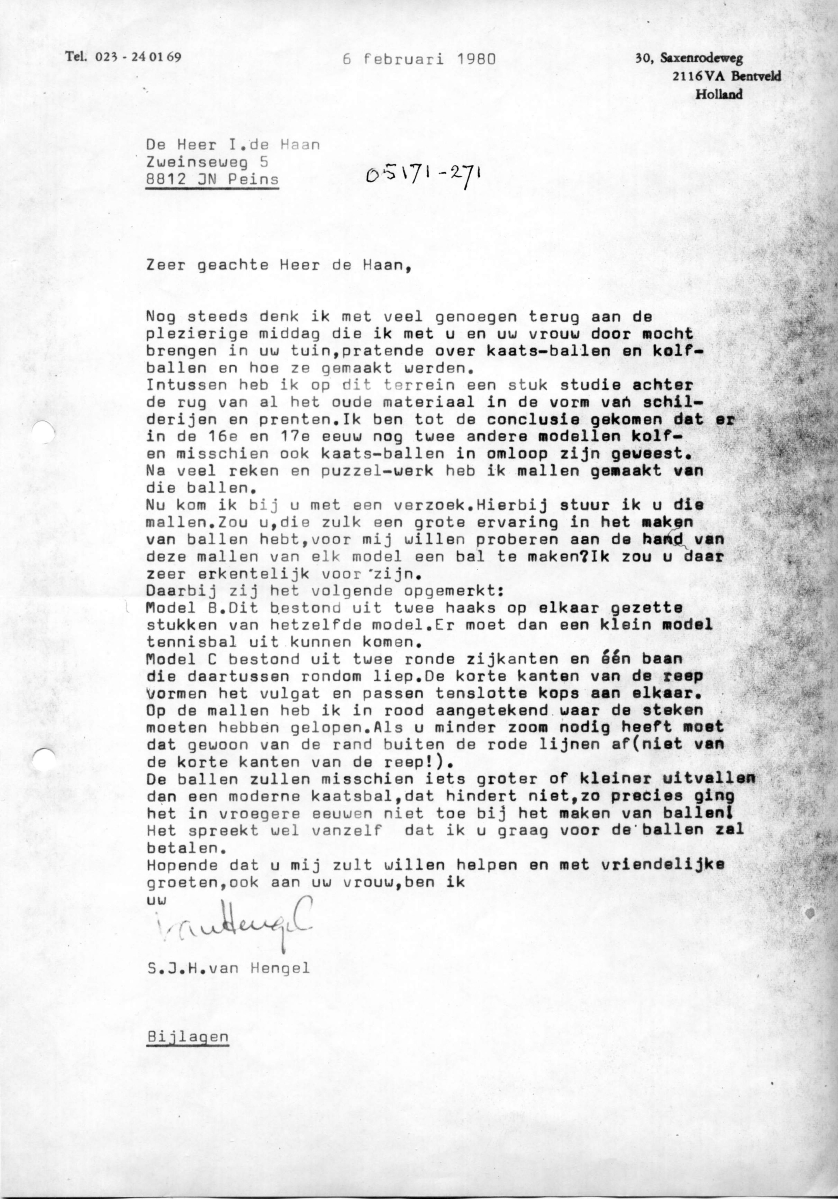 Correspondentie, Steven J.H. van Hengel met I. de Haan. 1980-1982