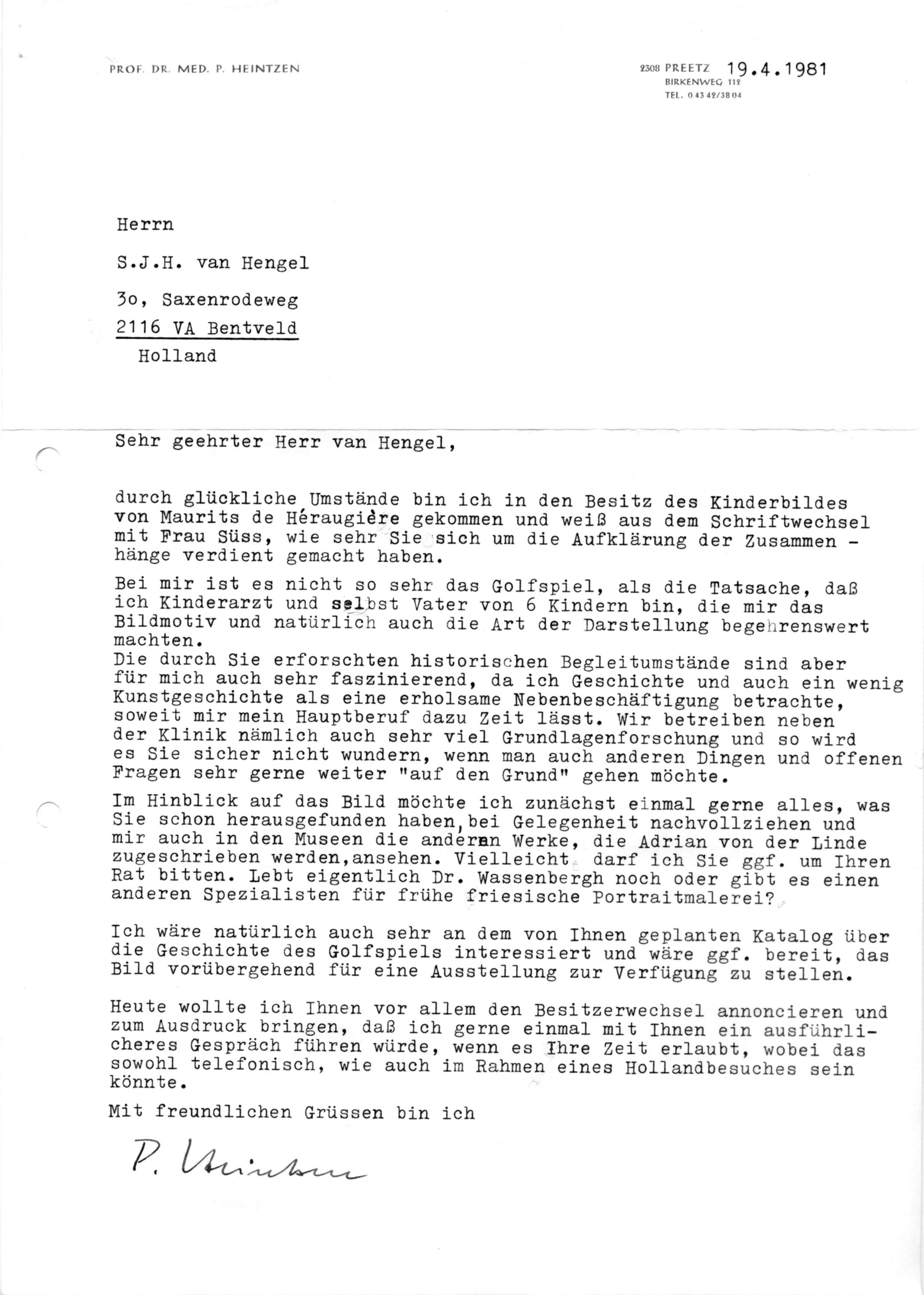 Correspondentie, Steven J.H. van Hengel met Paul Heintzen. 1981-1984