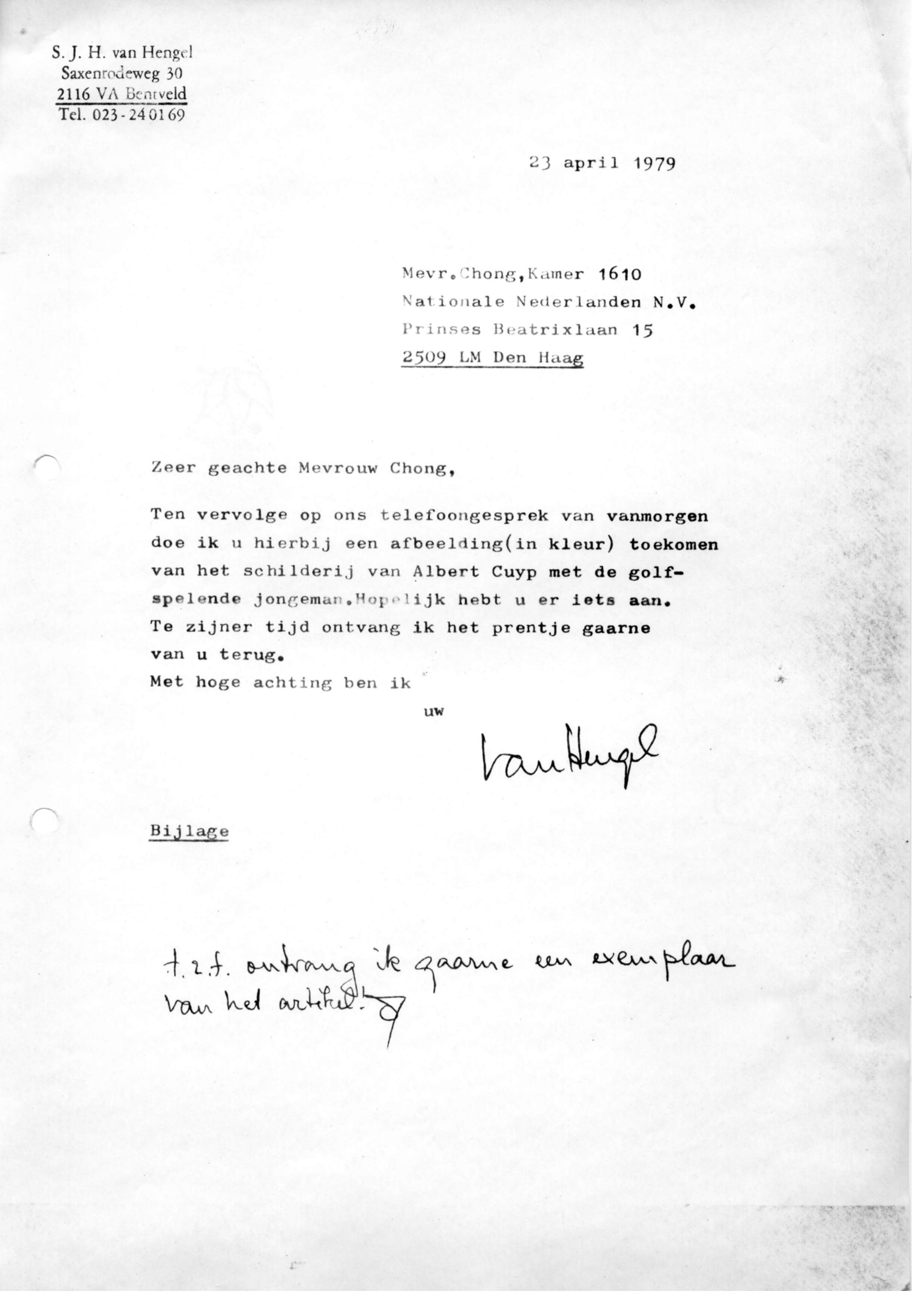 Correspondentie, Steven J.H. van Hengel met Chong, Nationale-Nederlanden, Bartholomeus van der Helst. 1979