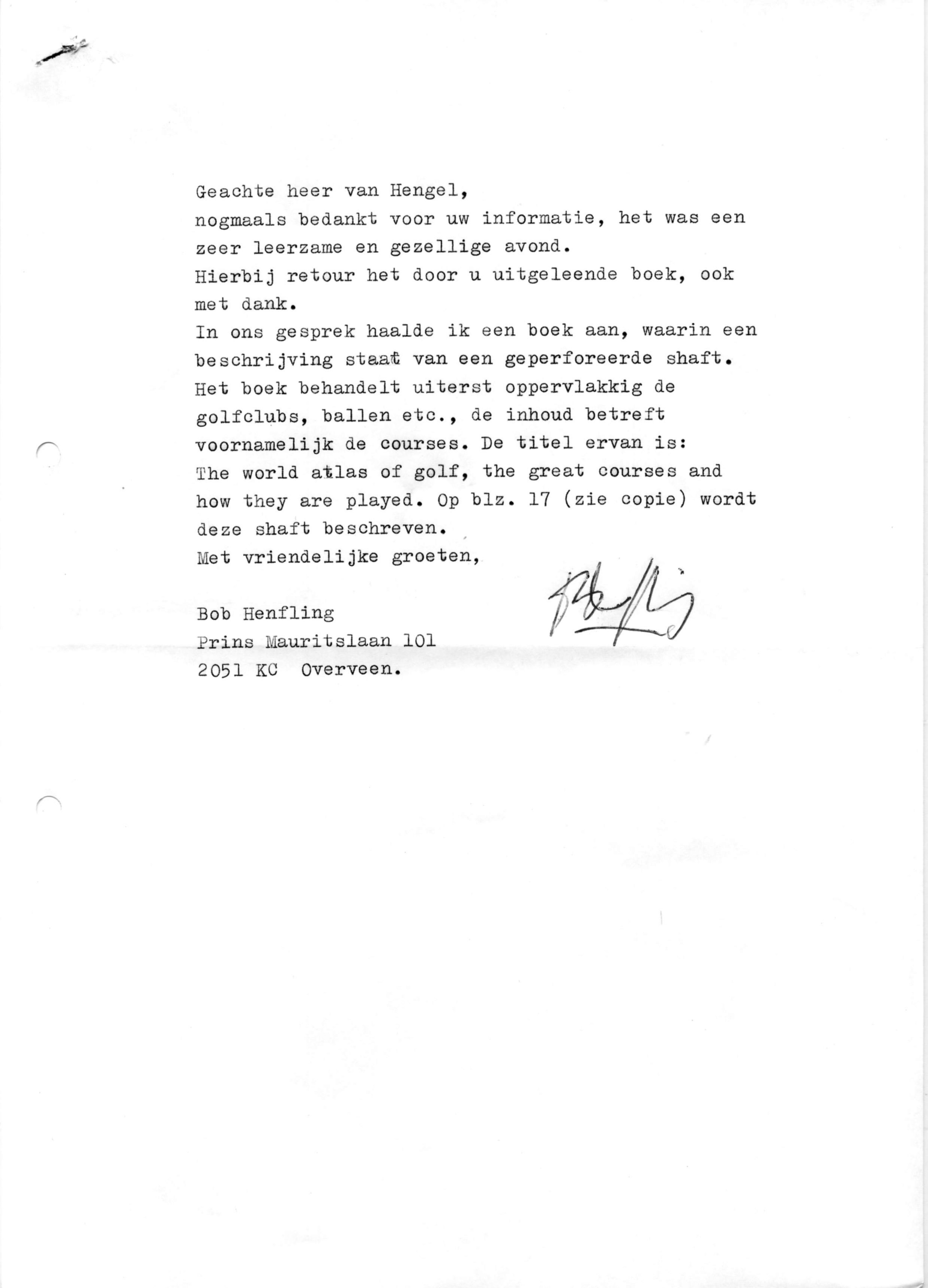 Correspondentie, Steven J.H. van Hengel met Bob Henfling
