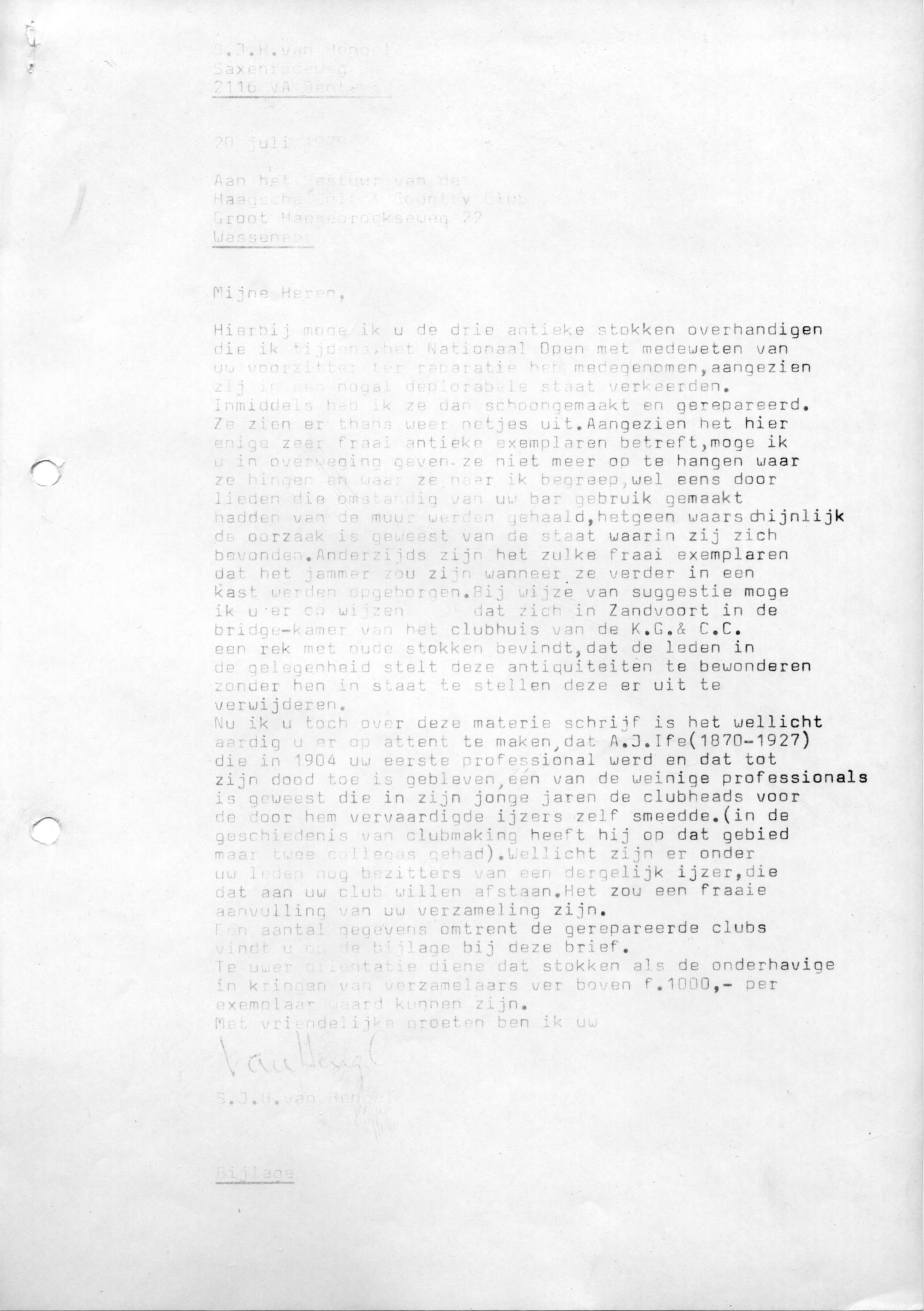 Correspondentie, Steven J.H. van Hengel met Haagsche Golf & Country Club. 1979