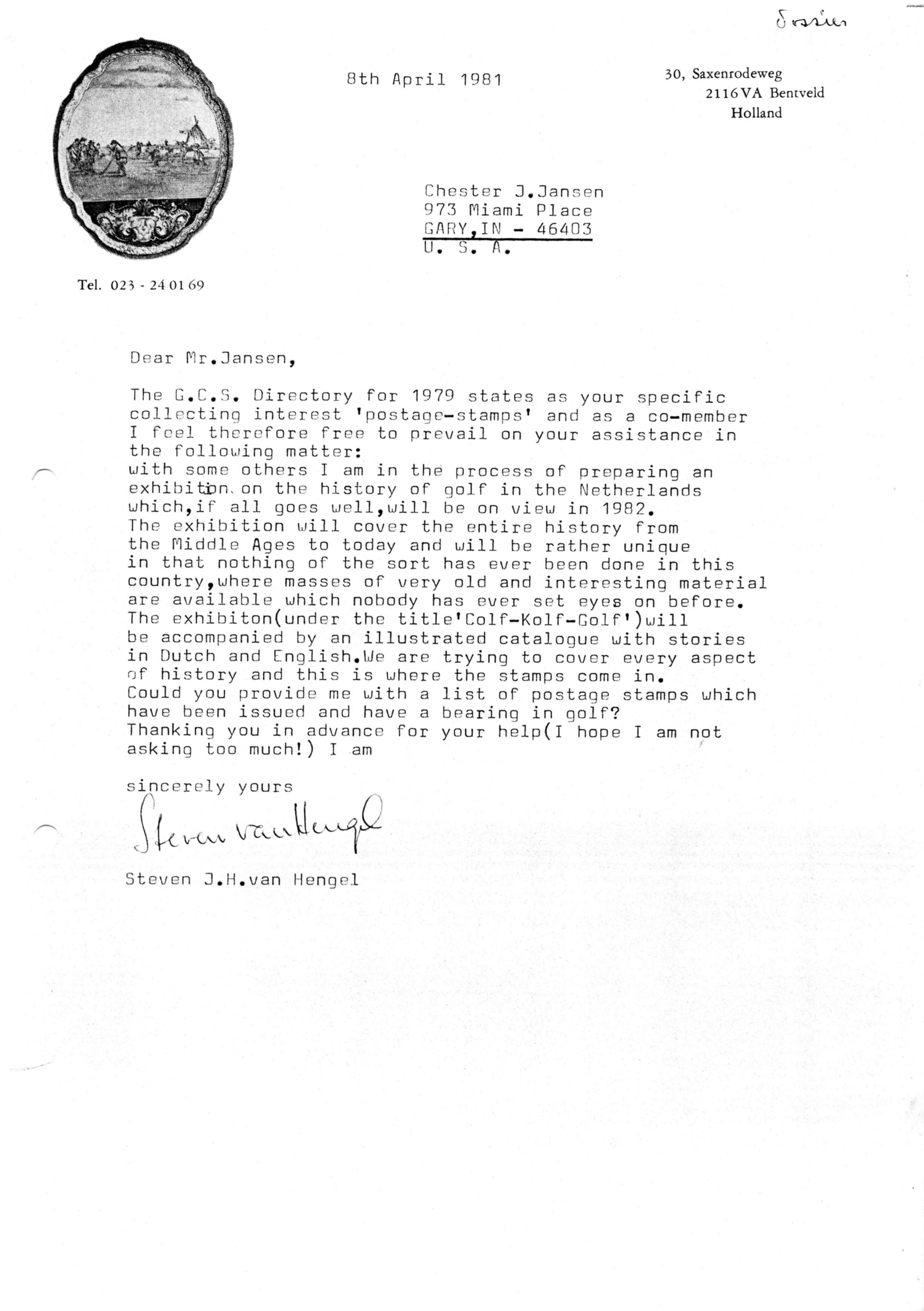 Correspondentie, Steven J.H. van Hengel met Chester J. Jansen, Colf-Kolf-Golf. 1981