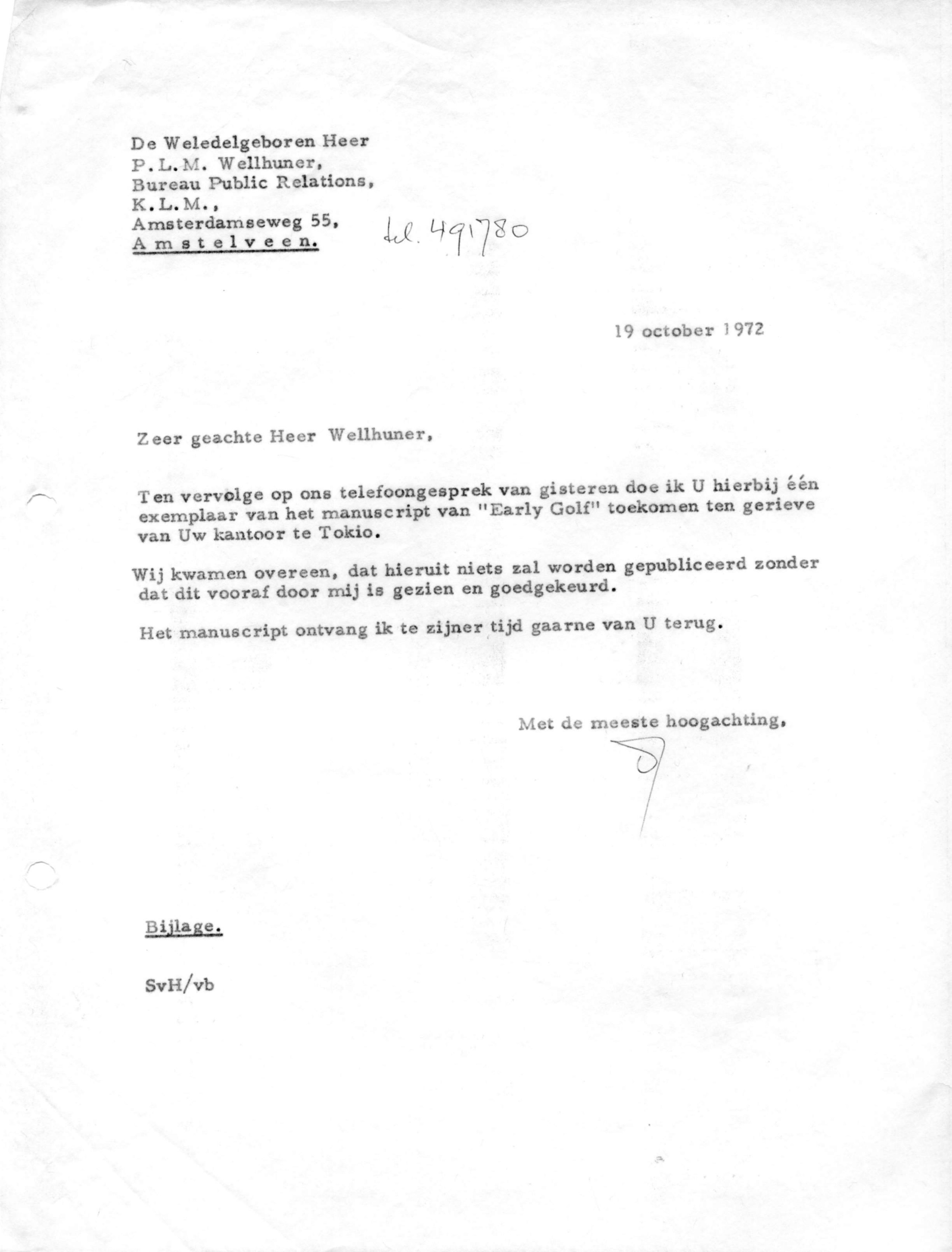 Correspondentie, Steven J.H. van Hengel met KLM, Tokio, Japan. 1972-1973