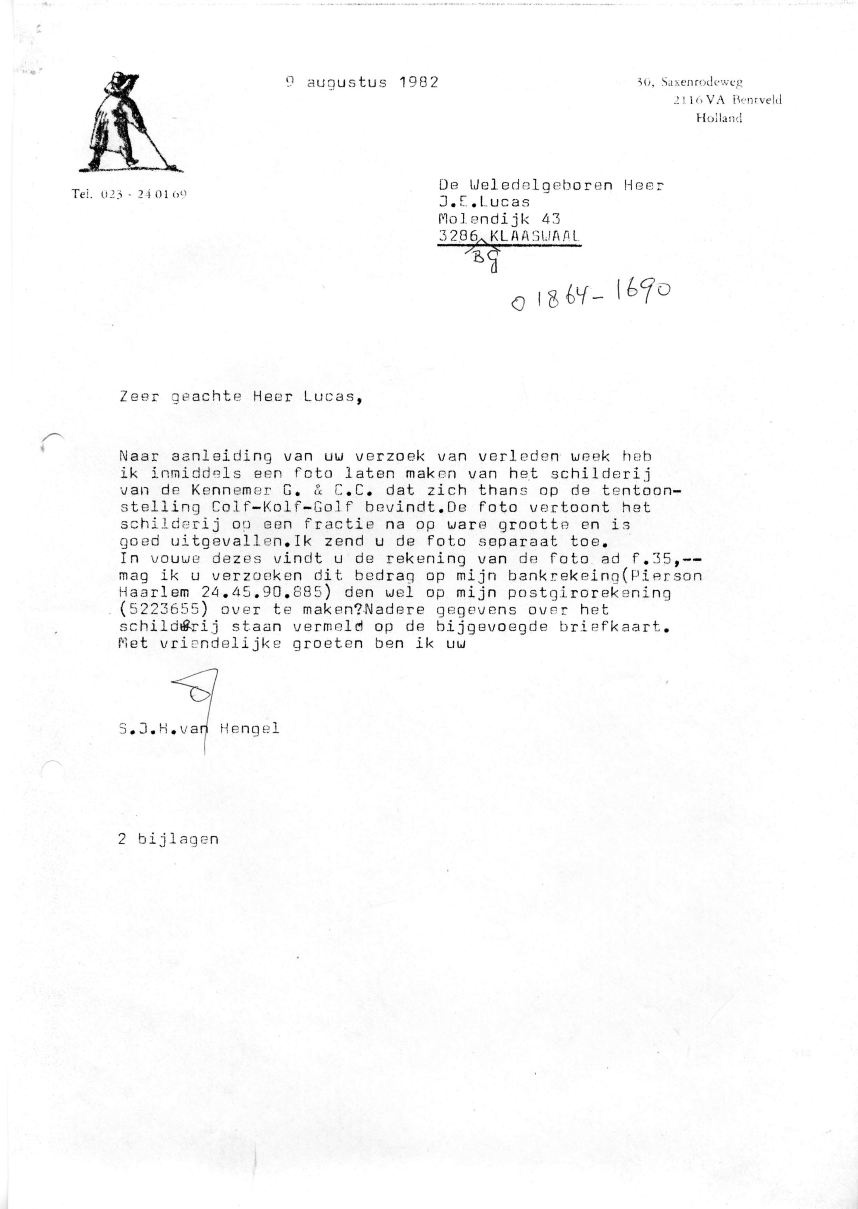 Correspondentie, Steven J.H. van Hengel met J.E. Lucas, Kennemer Golf & Country Club. 1982