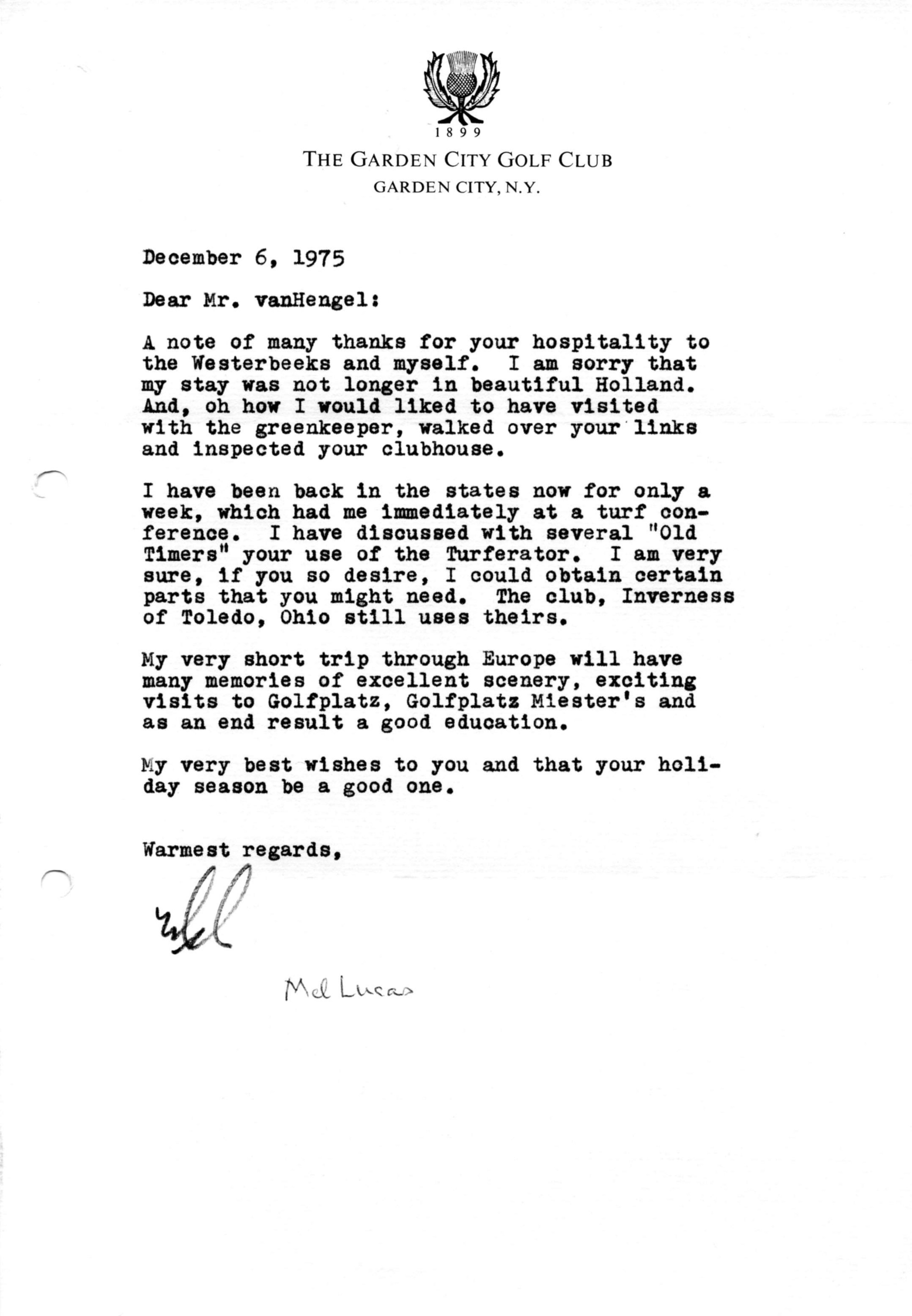 Correspondentie, Steven J.H. van Hengel met Melvin B. Lucas. 1975