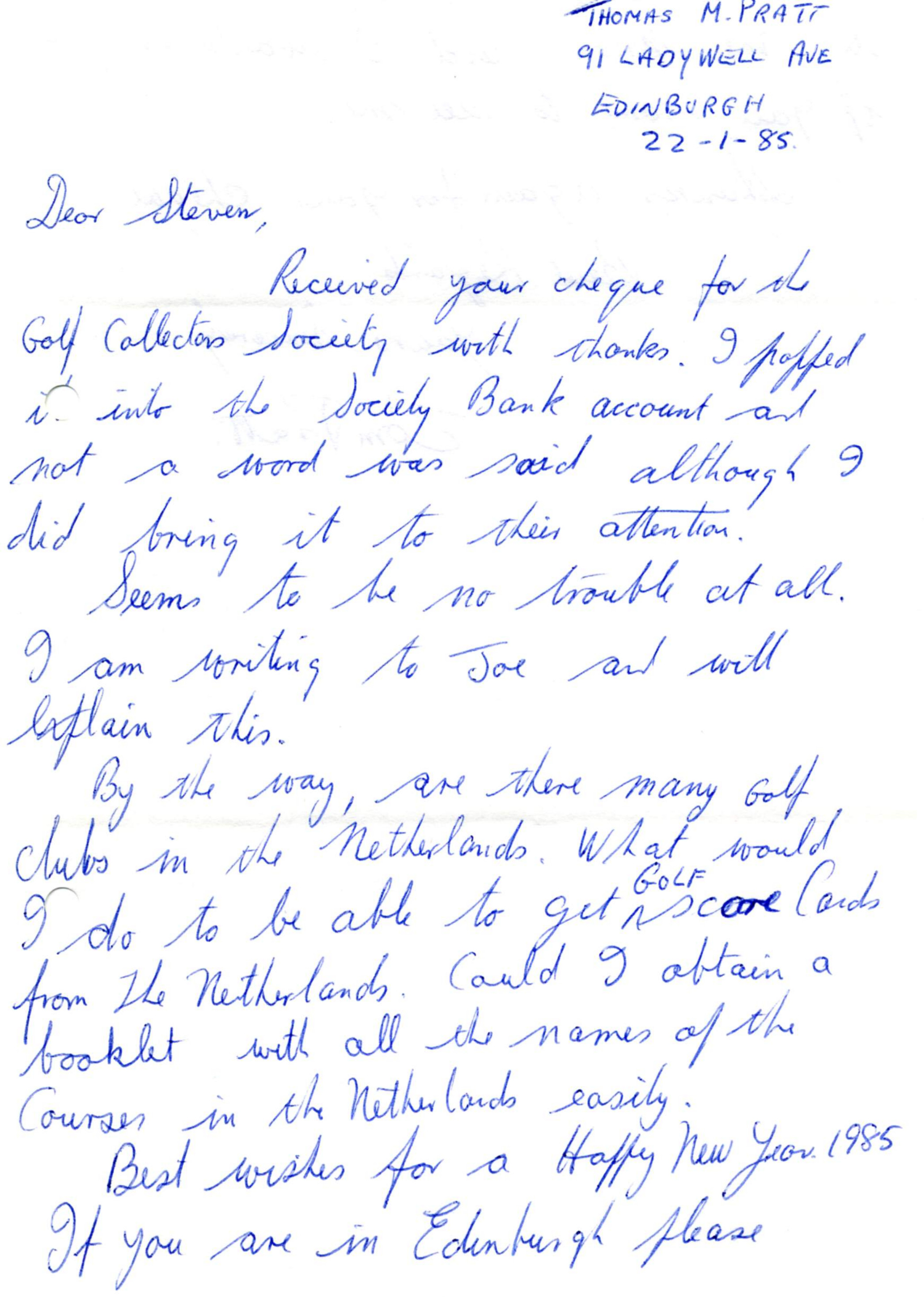 Correspondentie, Steven J.H. van Hengel met Thomas M. Pratt. 1985