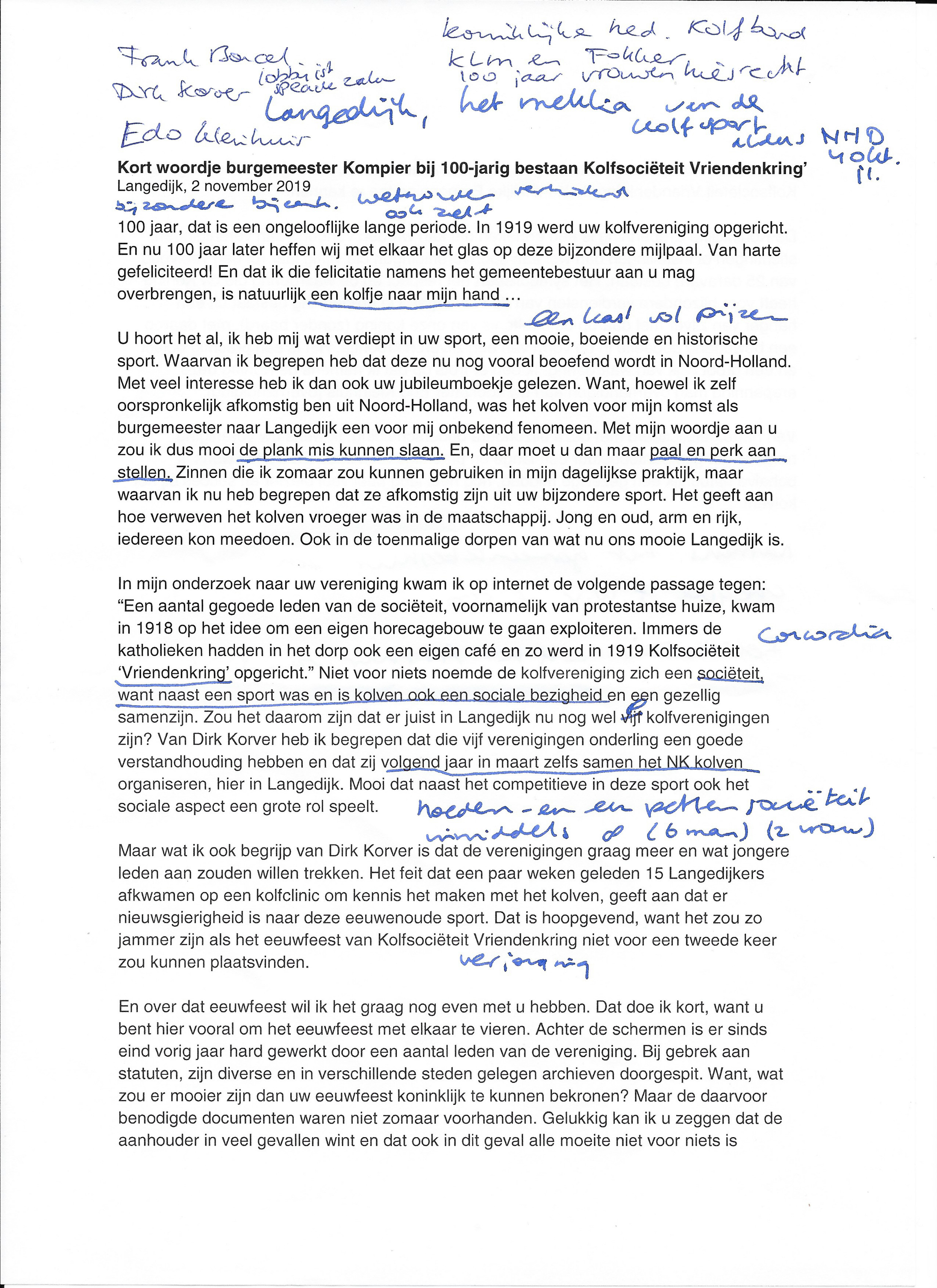 Vriendenkring, Noord-Scharwoude, Felicitatiereden 100-jarig bestaan, Leontien Kompier, De Heerlijkheid, Oud-Karspel. 2019