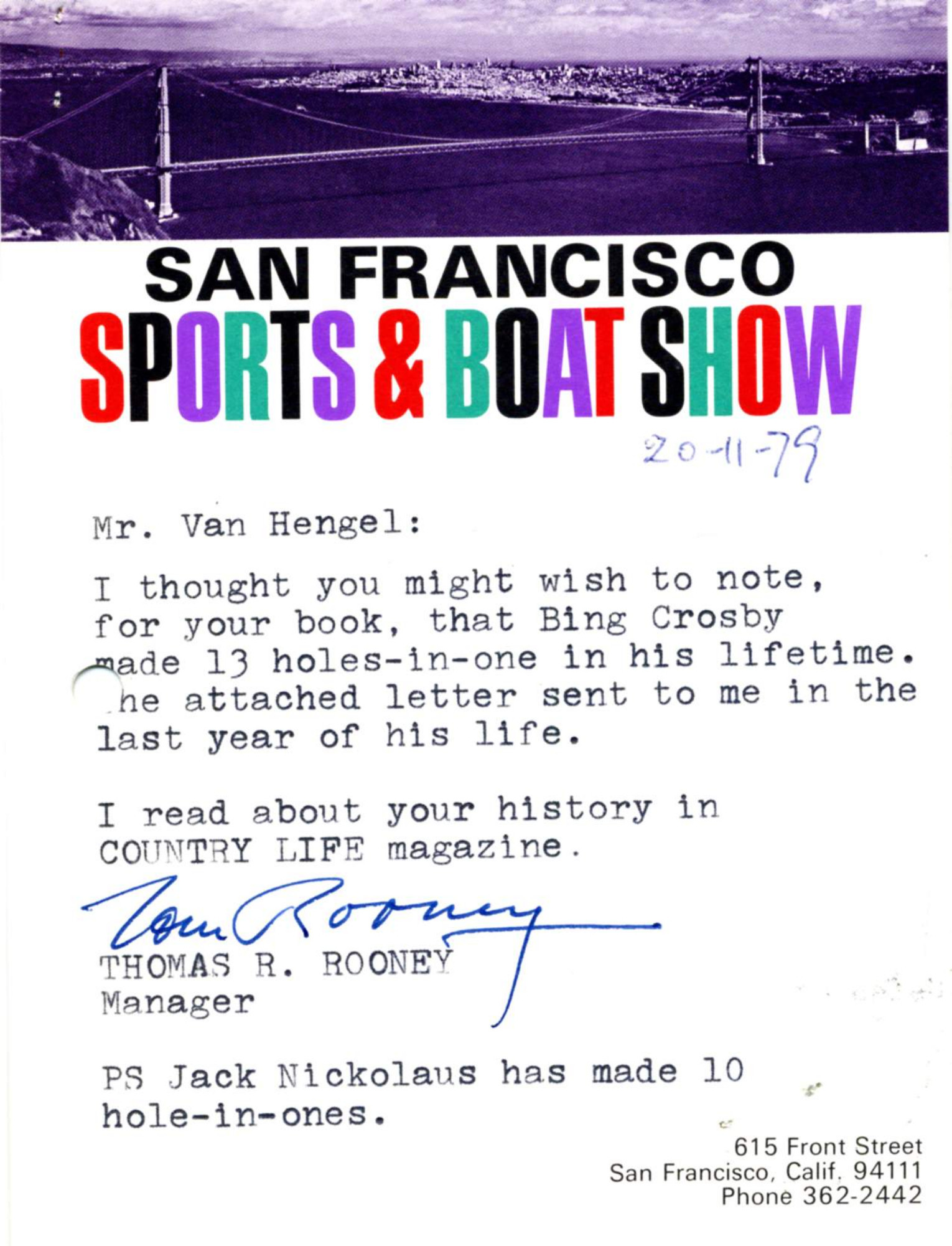 Correspondentie, Steven J.H. van Hengel met Thomas R. Rooney, Bing Crosby. 1977-1979