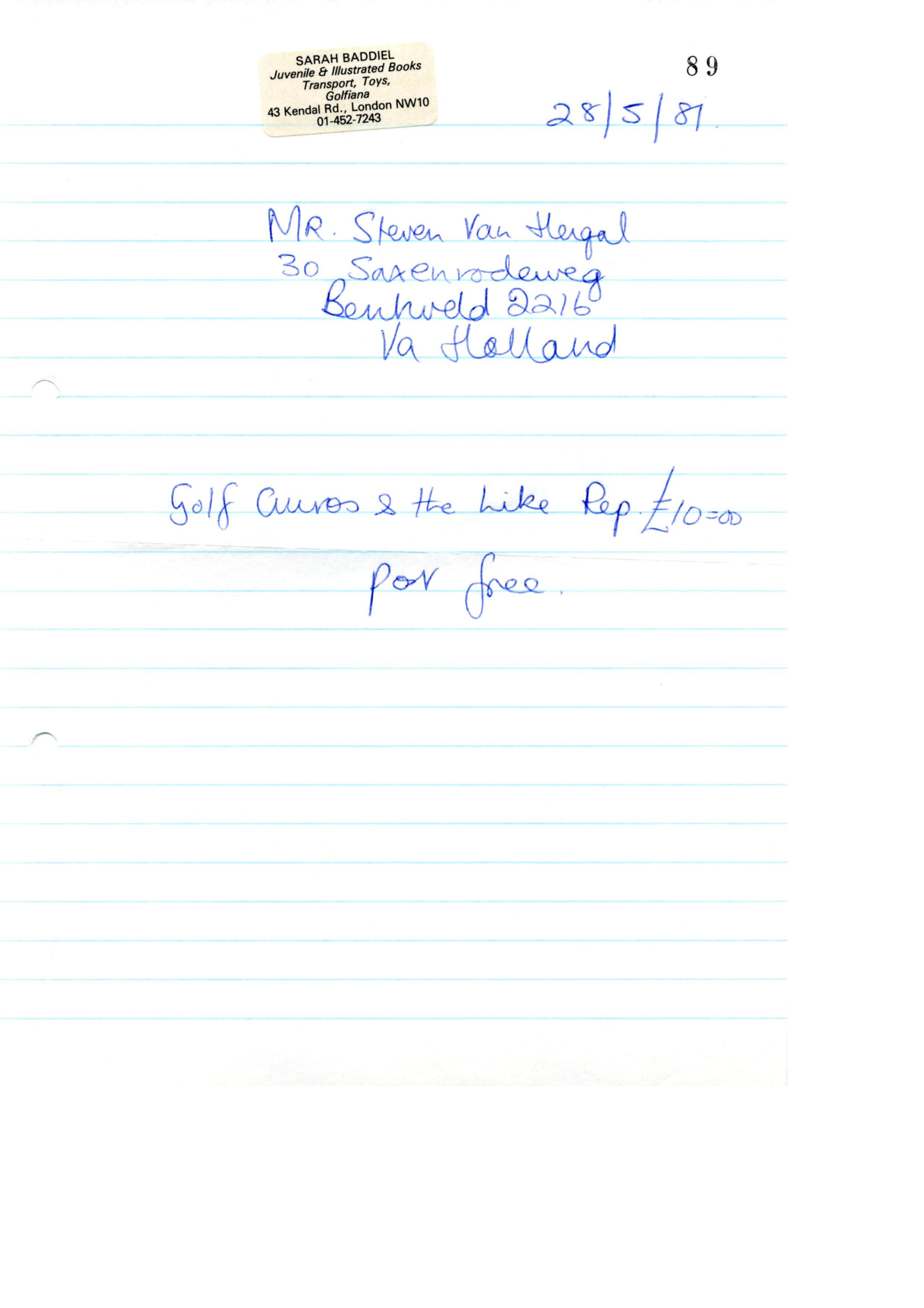 Correspondentie, Steven J.H. van Hengel met Sarah Baddiel. 1981-1983