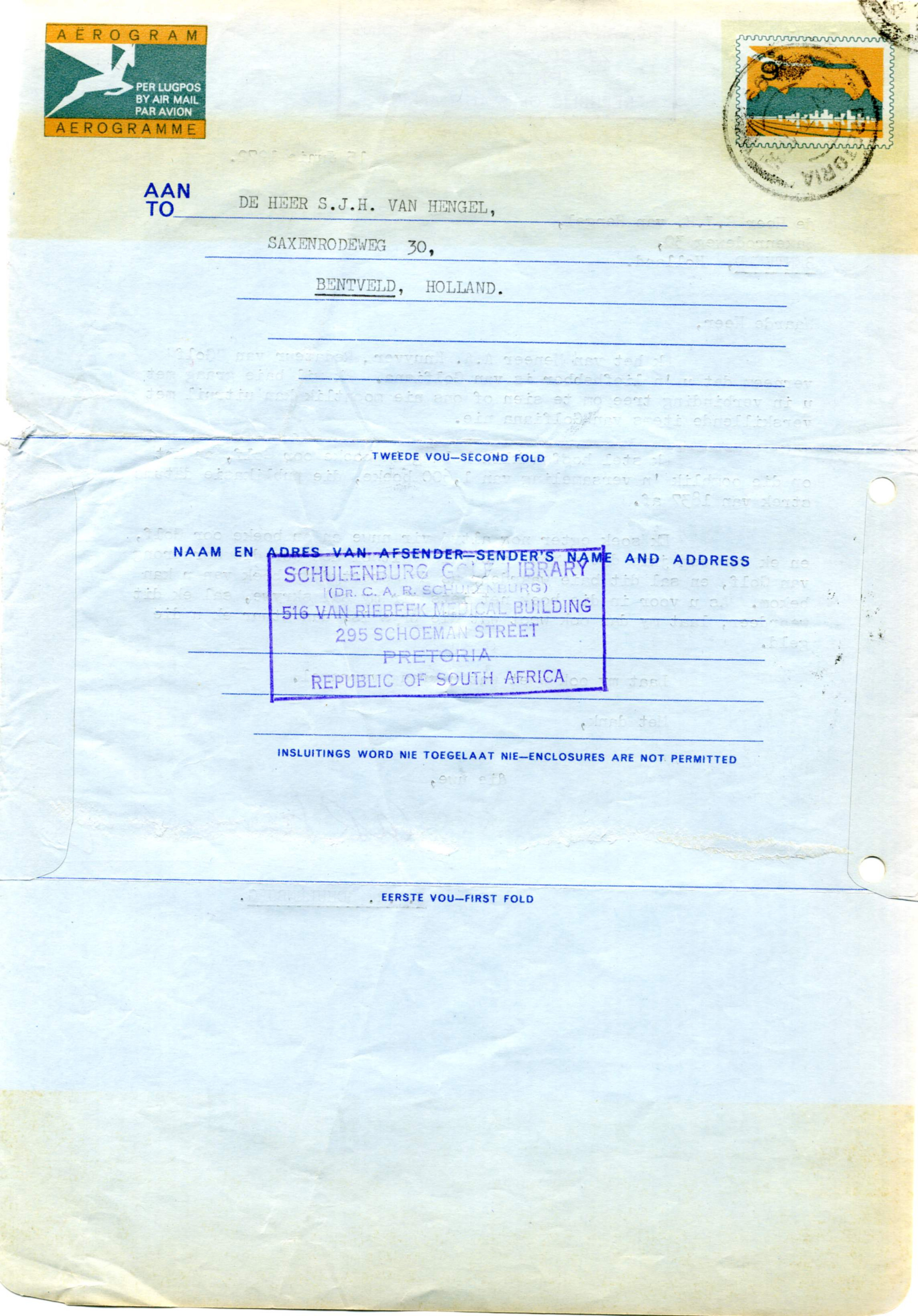 Correspondentie, Steven J.H. van Hengel met Dick Schulenberg. 1972-1982
