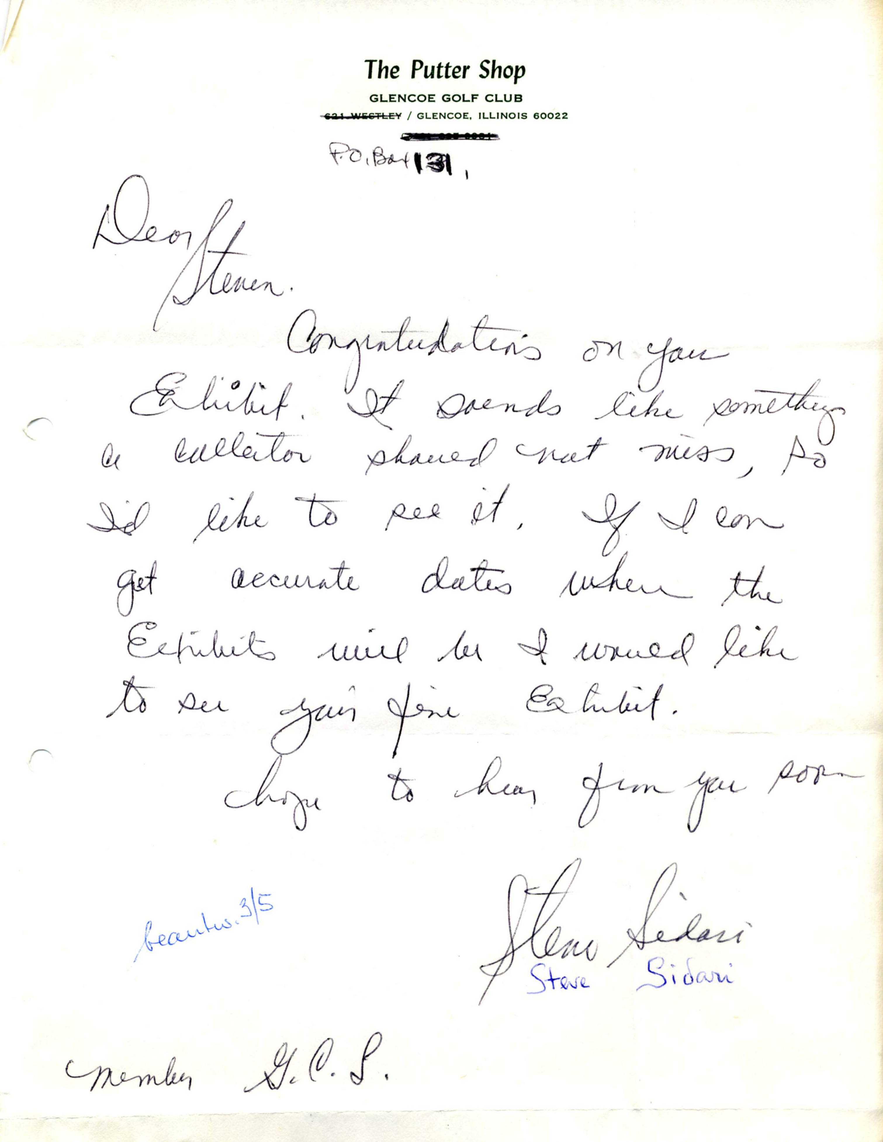 Correspondentie, Steve Sidari aan Steven J.H. van Hengel