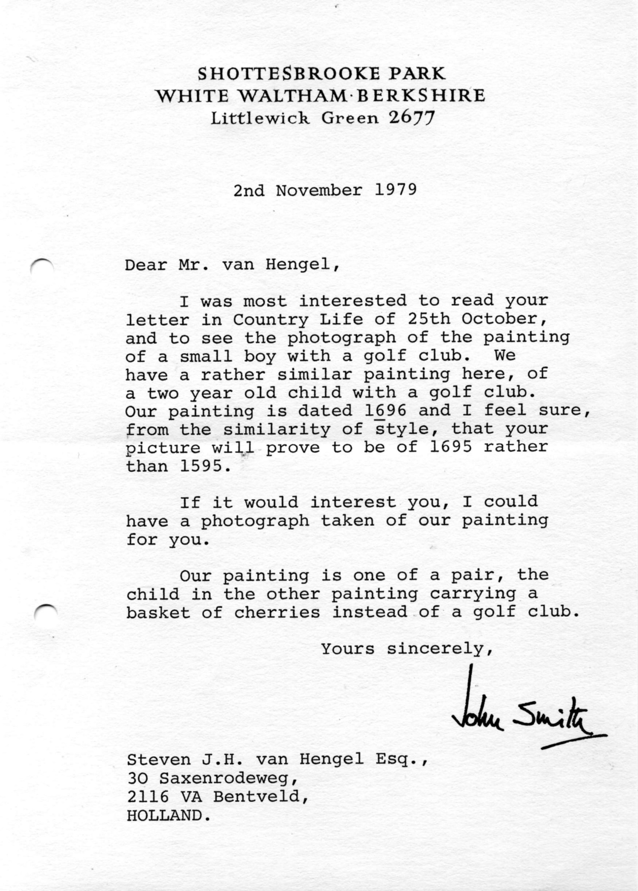 Correspondentie, Steven J.H. van Hengel met John Smith. 1979-1980