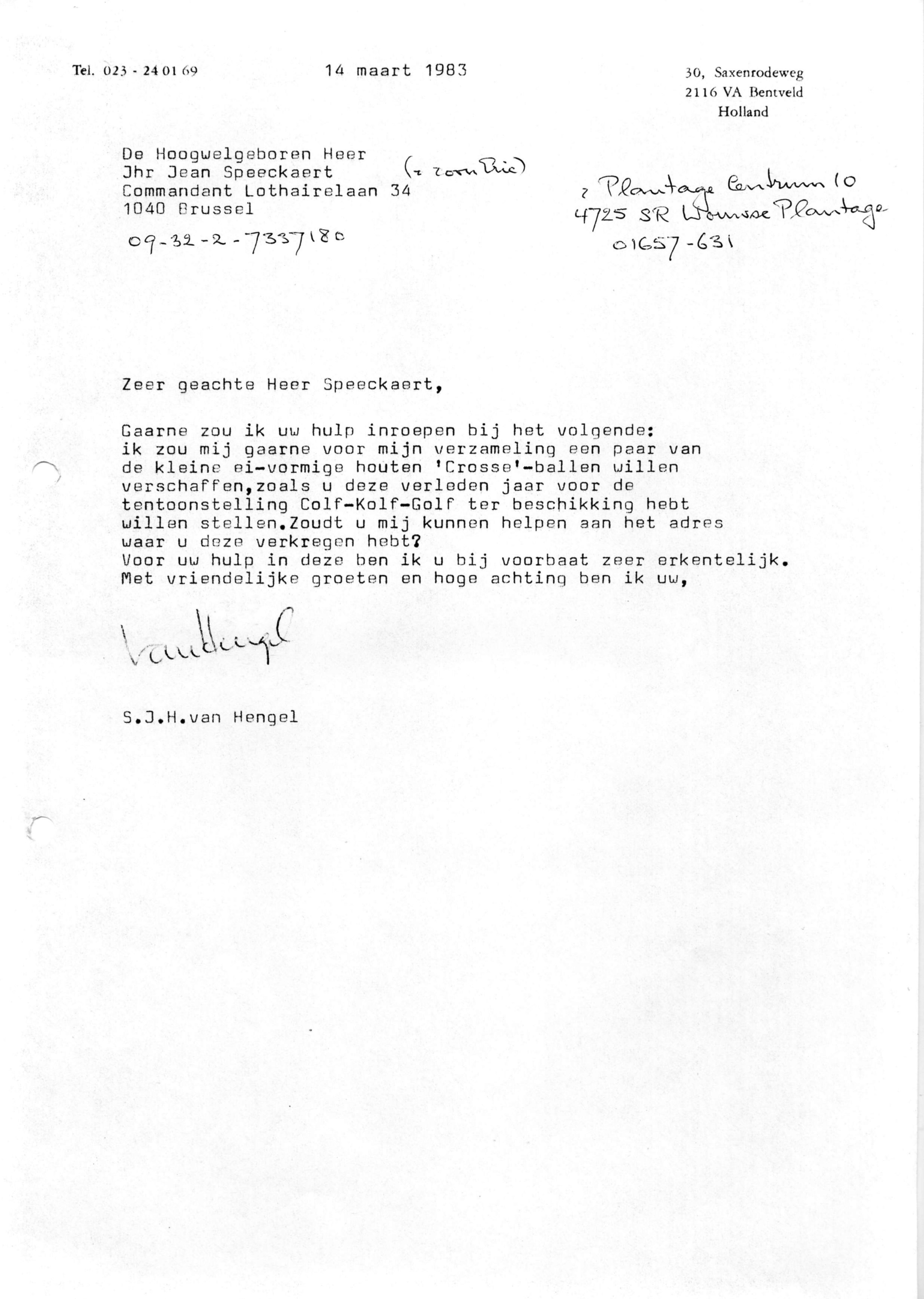 Correspondentie, Steven J.H. van Hengel aan Jean Speeckaaert, Choulettes