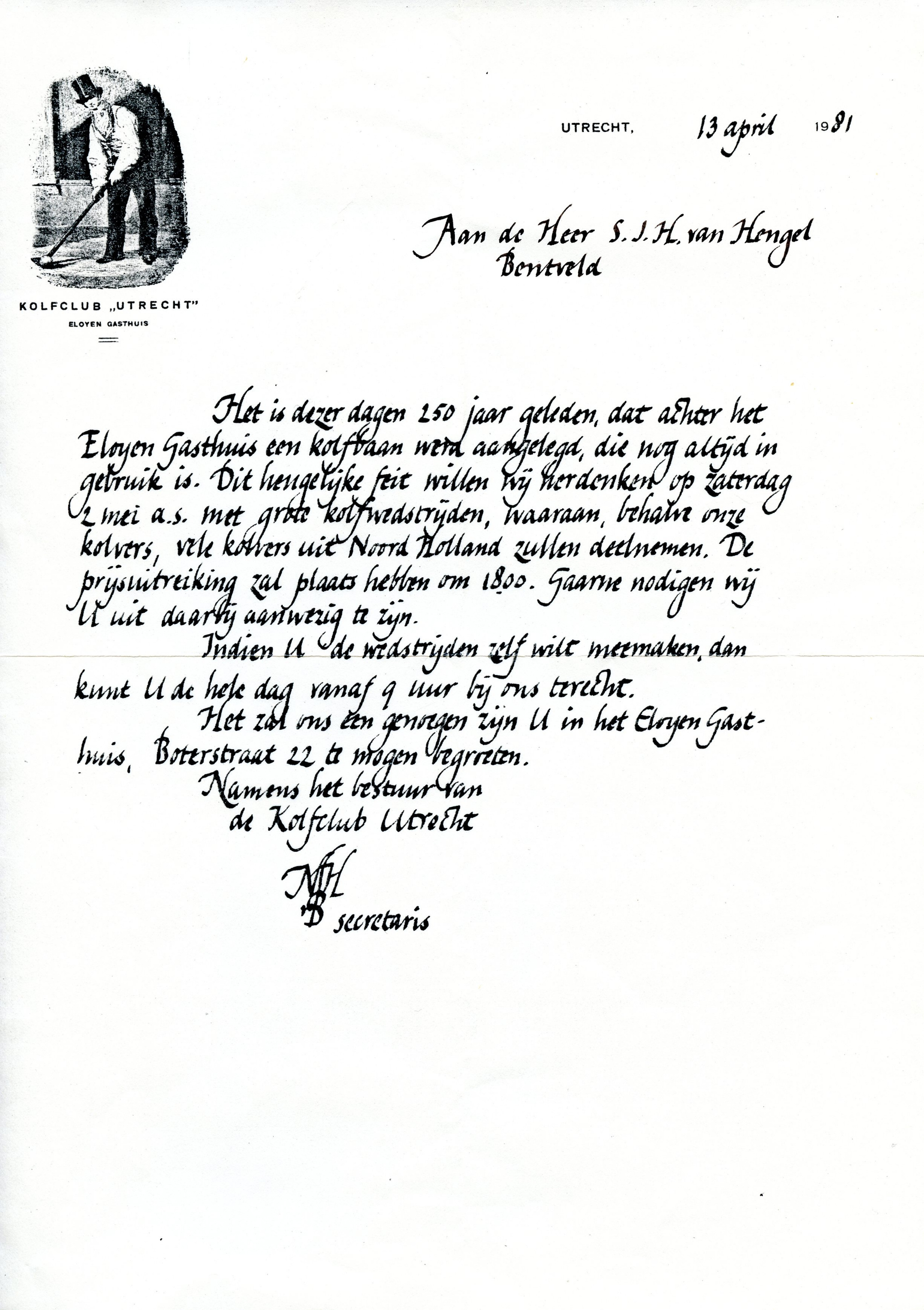 Correspondentie, St. Eloyen Gasthuis aan Steven J.H. van Hengel. 1981