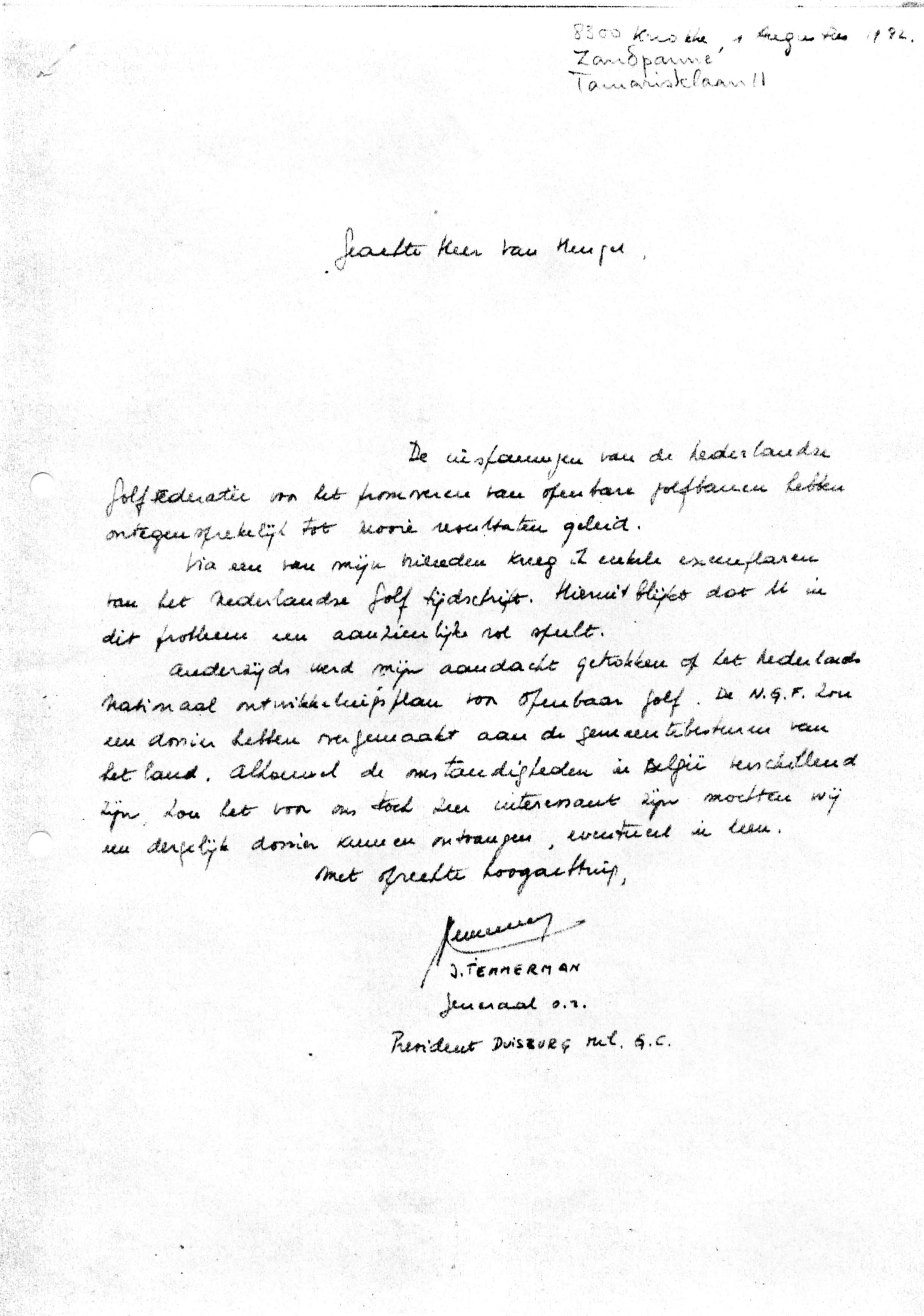 Correspondentie, Steven J.H. van Hengel met J. Temmerman. 1982