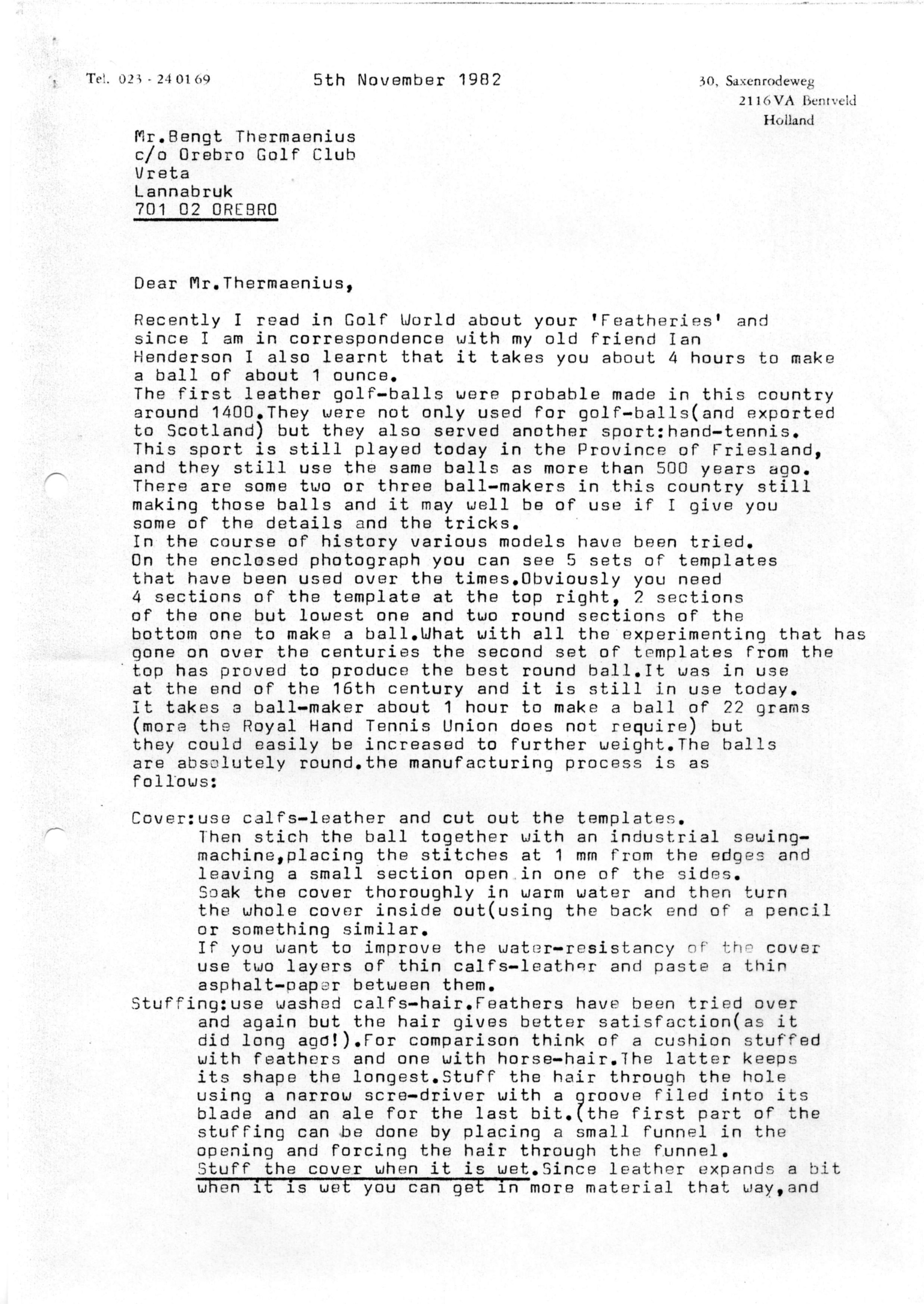 Correspondentie, Steven J.H. van Hengel met Bengt Thermaenius. 1982-1983