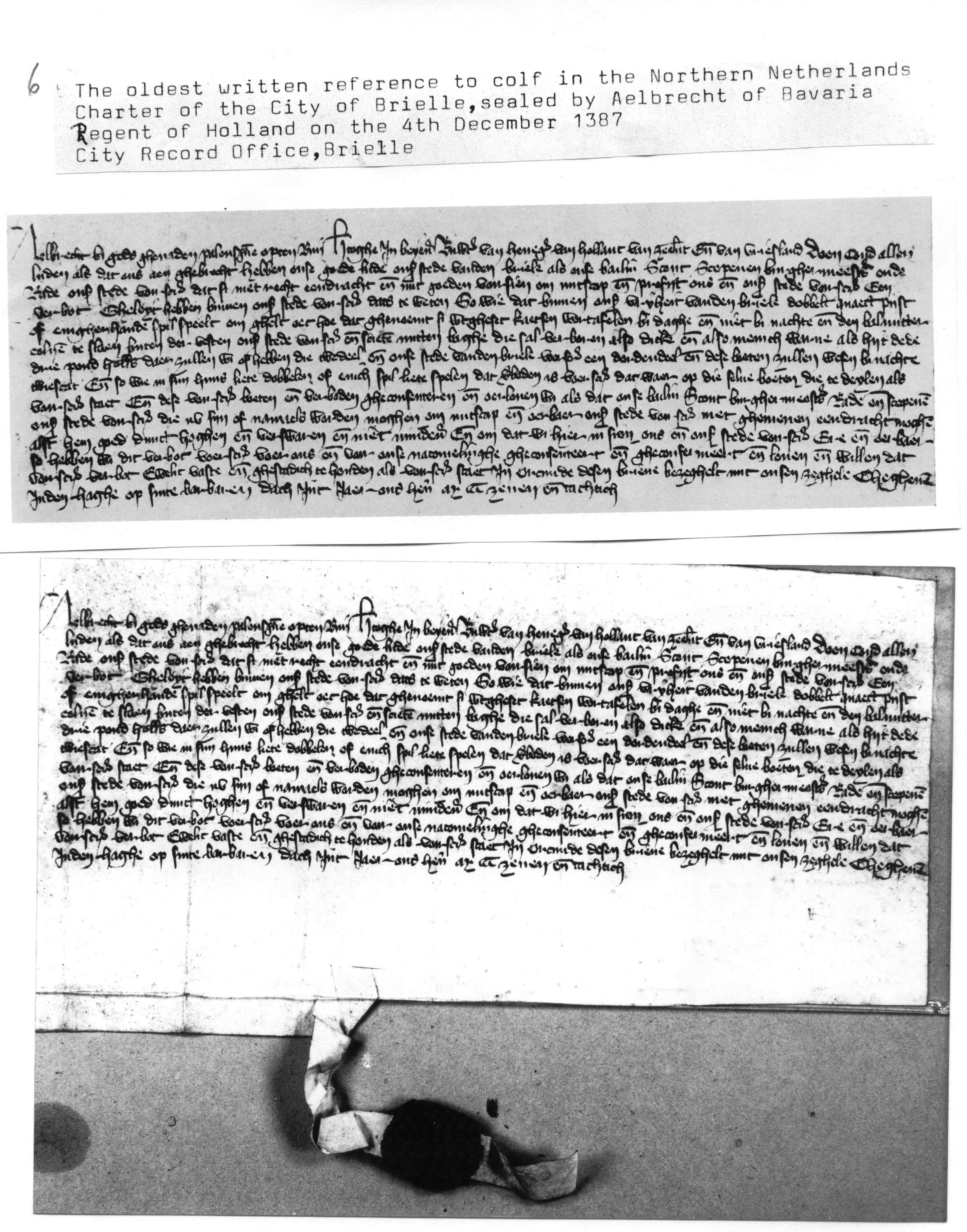 Archief S.J.H. van Hengel, Brielle, Aelbrecht van Beieren - 1387