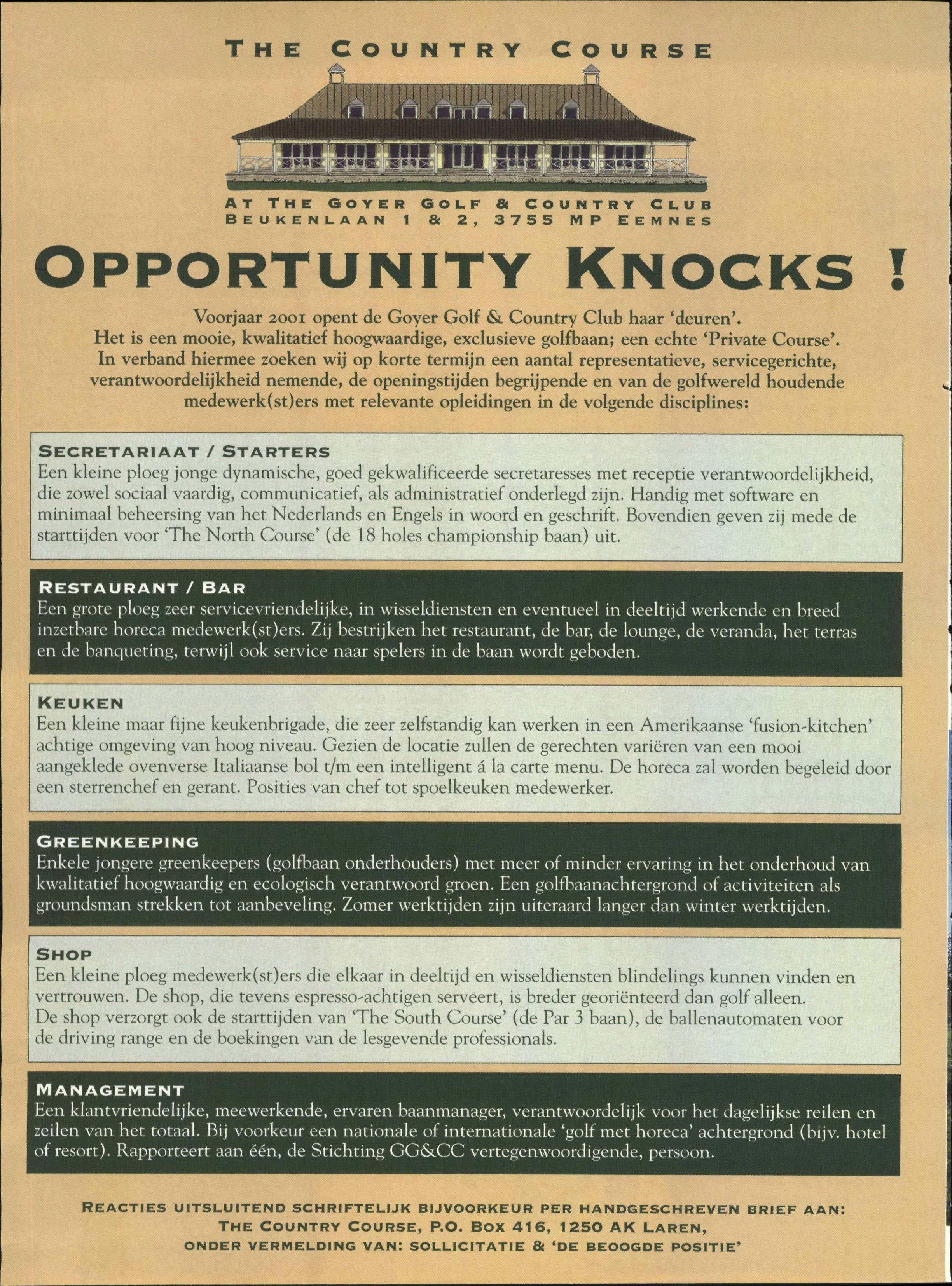The Country Course, Opportunity Knocks! - 2000