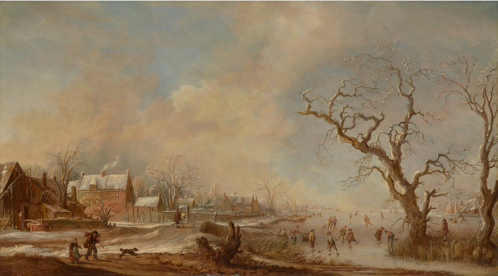 Aert van der Neer, Winterlandschap met schaatser en colfspelers