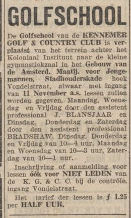 Golfschool, Algemeen Handelsblad, 6 november - 1929