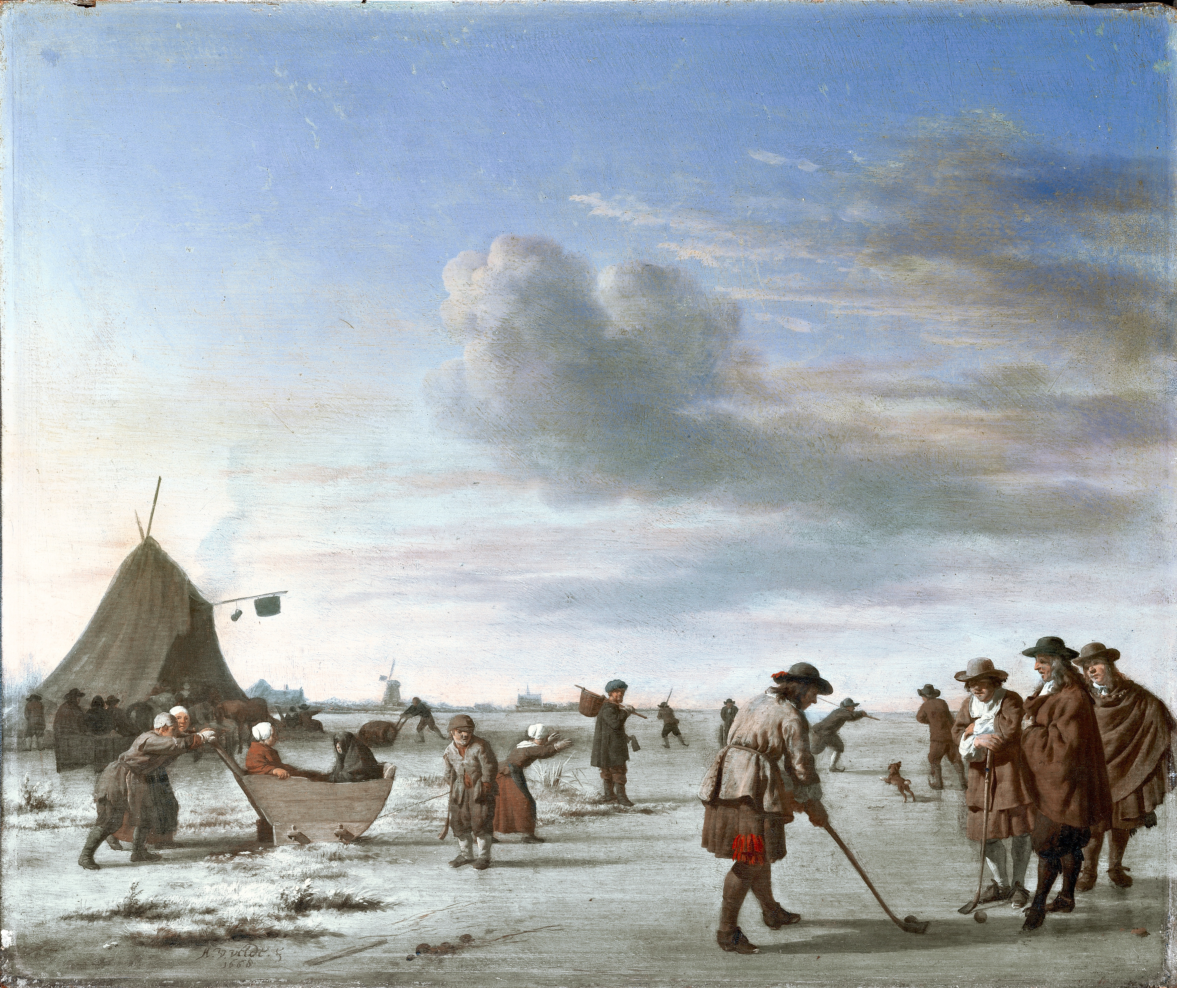 Adriaen van de Velde, Wintergezicht bij de Grote Sluis te Spaarndam - 1668