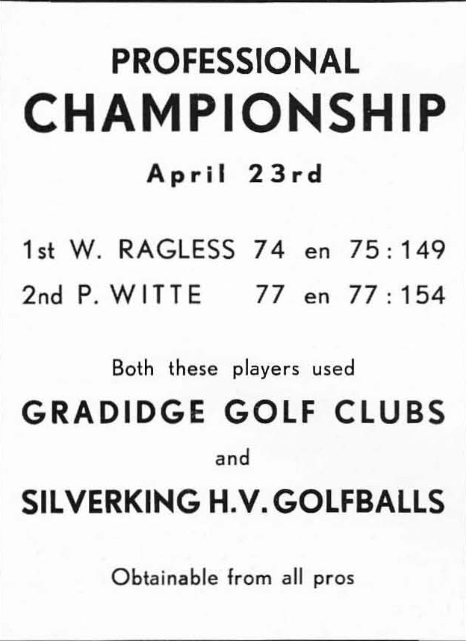Gradidge Golf Clubs - 1938