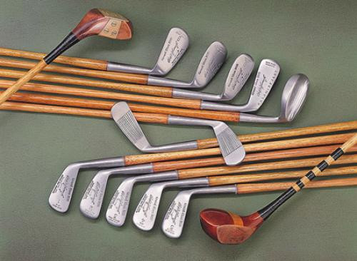 Set clubs met hickory shafts