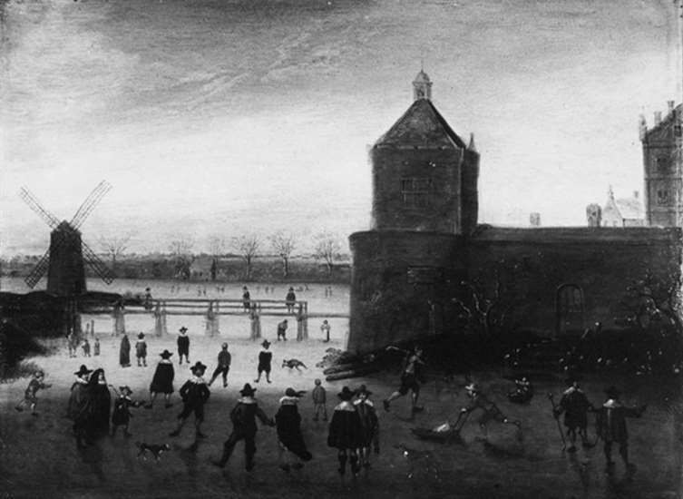Anoniem, IJsvermaak op een stadsgract. Ca. 1625